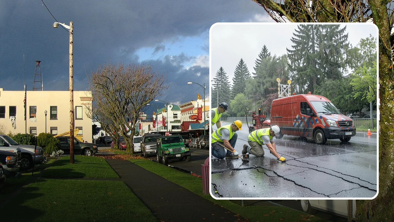 Crack Sealing in Arlington, Snohomish County, WA - Timely crack sealing blocks water intrusion and extends the service life of public asphalt.