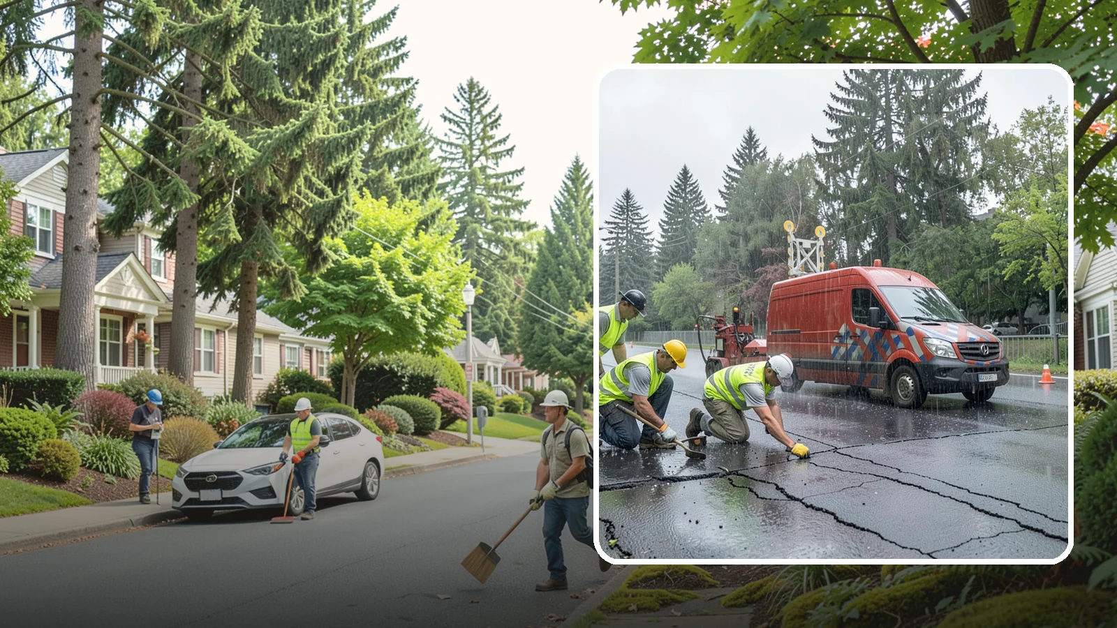 Crack Sealing in Beaux Arts Village, King County, WA - Timely crack sealing blocks water intrusion and extends the service life of public asphalt.