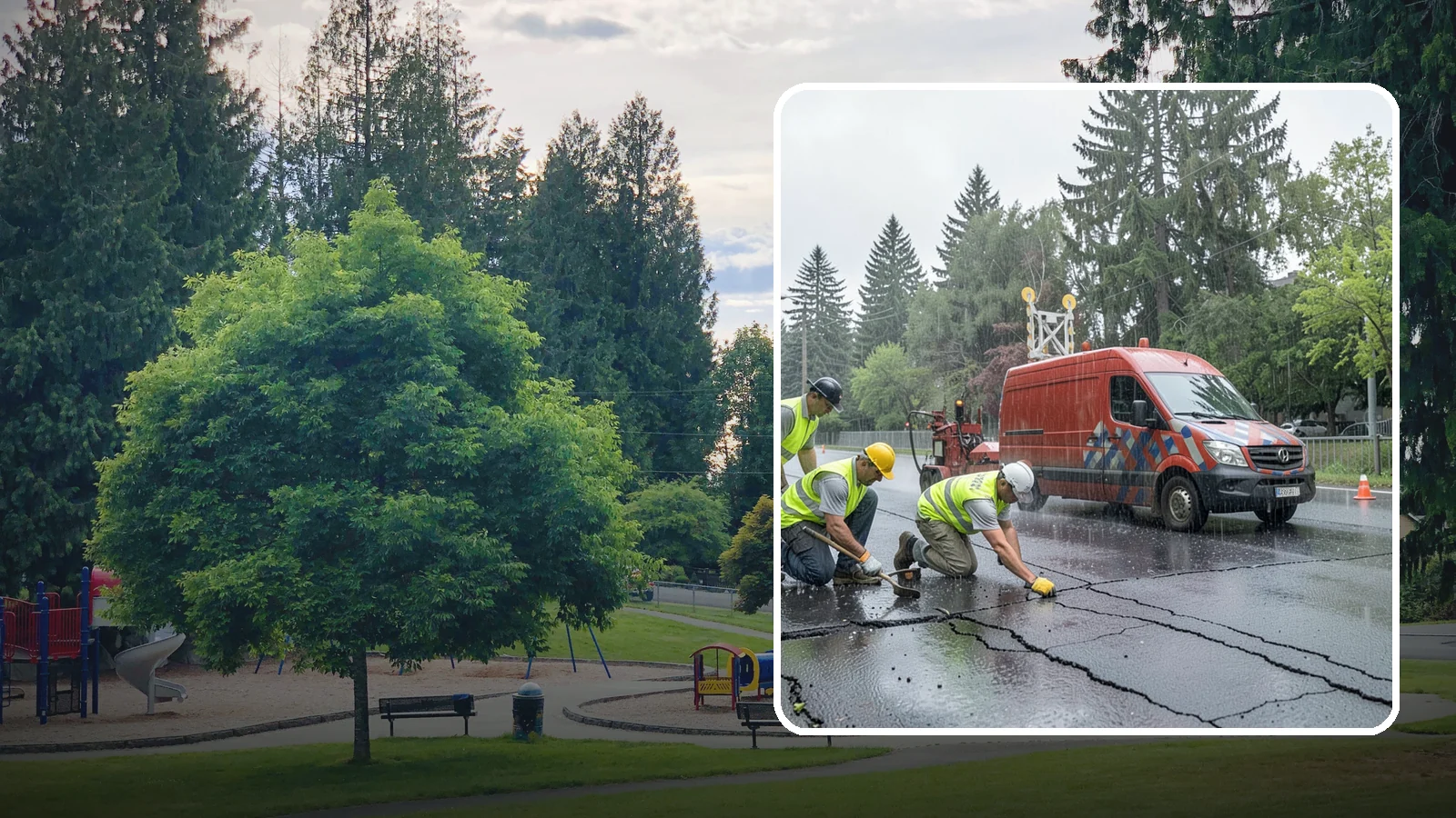 Crack Sealing in Bonney Lake, Pierce County, WA - Timely crack sealing blocks water intrusion and extends the service life of public asphalt.