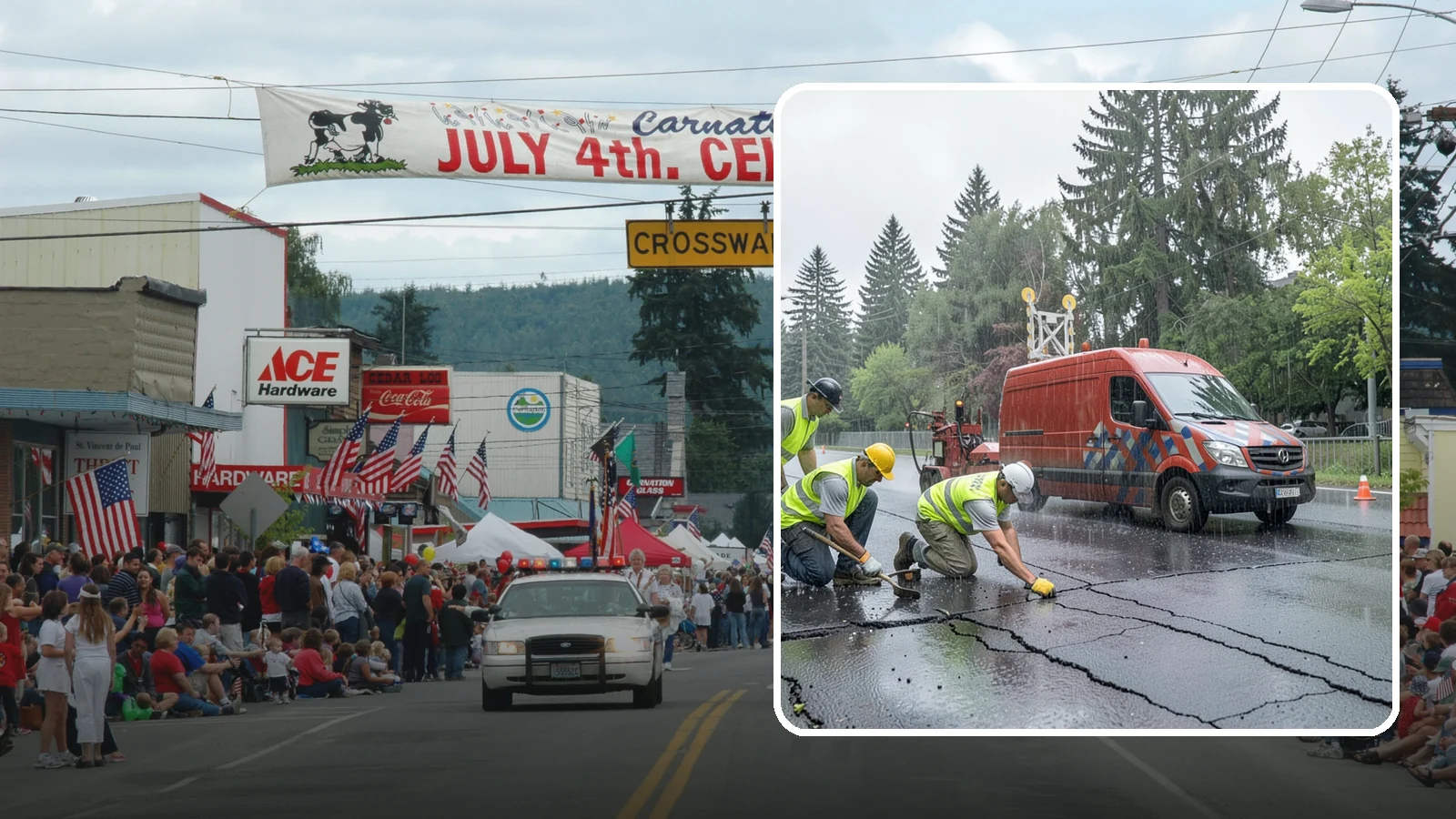Crack Sealing in Carnation, King County, WA - Timely crack sealing blocks water intrusion and extends the service life of public asphalt.