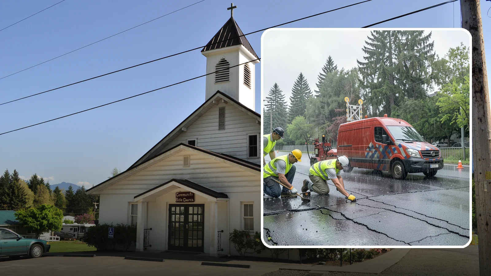 Crack Sealing in Concrete, Skagit County, WA - Timely crack sealing blocks water intrusion and extends the service life of public asphalt.