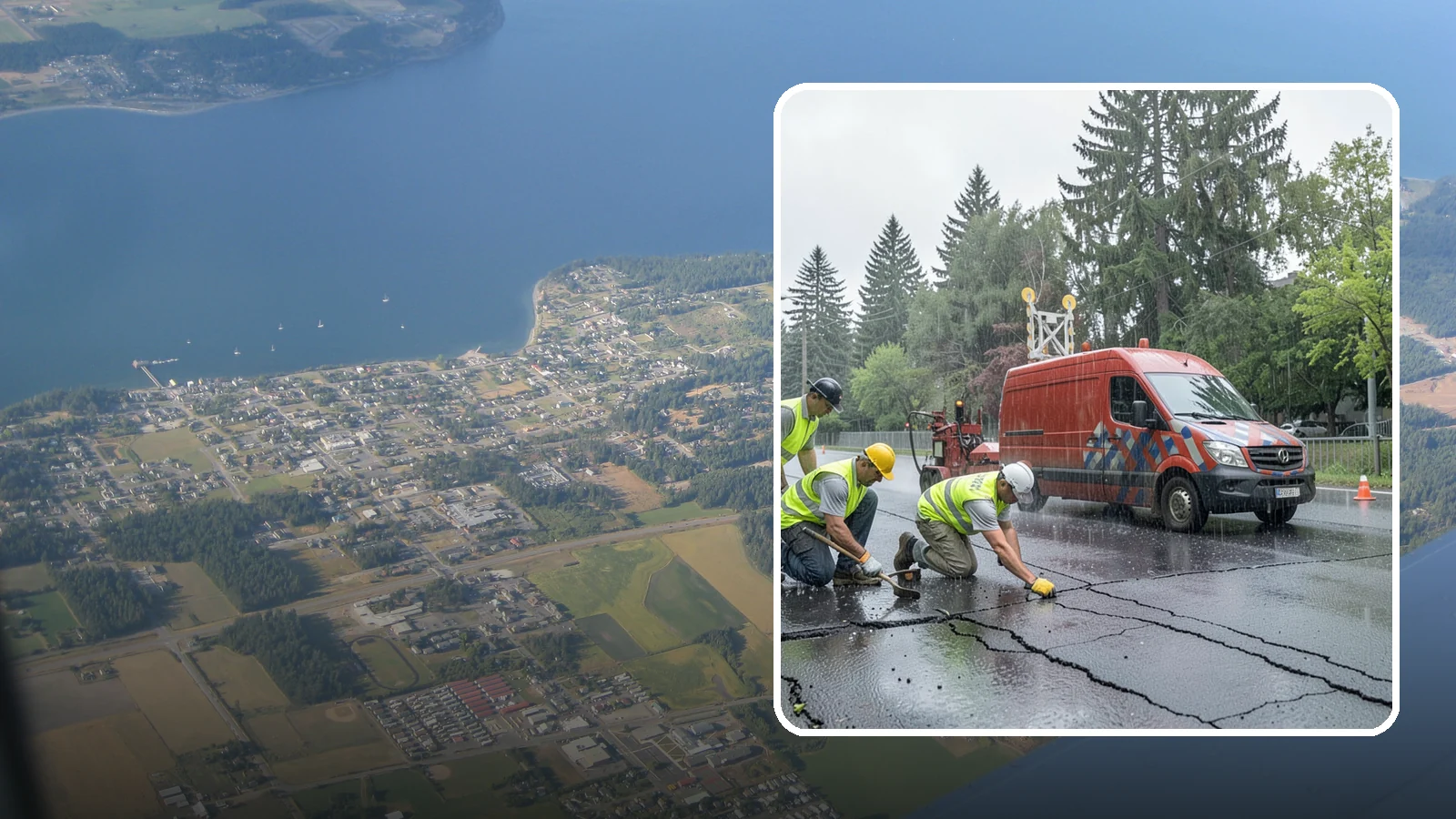 Crack Sealing in Coupeville, Island County, WA - Timely crack sealing blocks water intrusion and extends the service life of public asphalt.