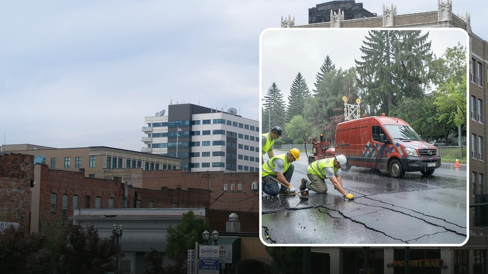 Crack Sealing in Everett, Snohomish County, WA - Timely crack sealing blocks water intrusion and extends the service life of public asphalt.