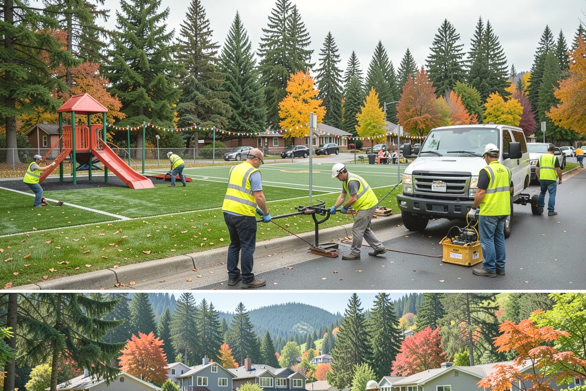Crack Sealing in Fircrest, Pierce County, WA - Dry summer and early-fall conditions are essential so cracks are clean and dry enough for the sealant to bond.