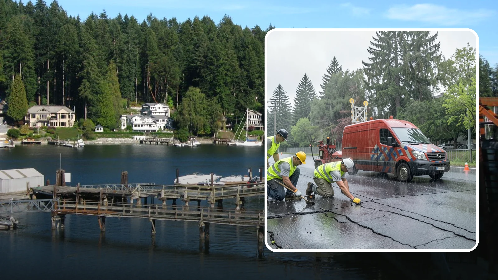 Crack Sealing in Gig Harbor, Pierce County, WA - Timely crack sealing blocks water intrusion and extends the service life of public asphalt.