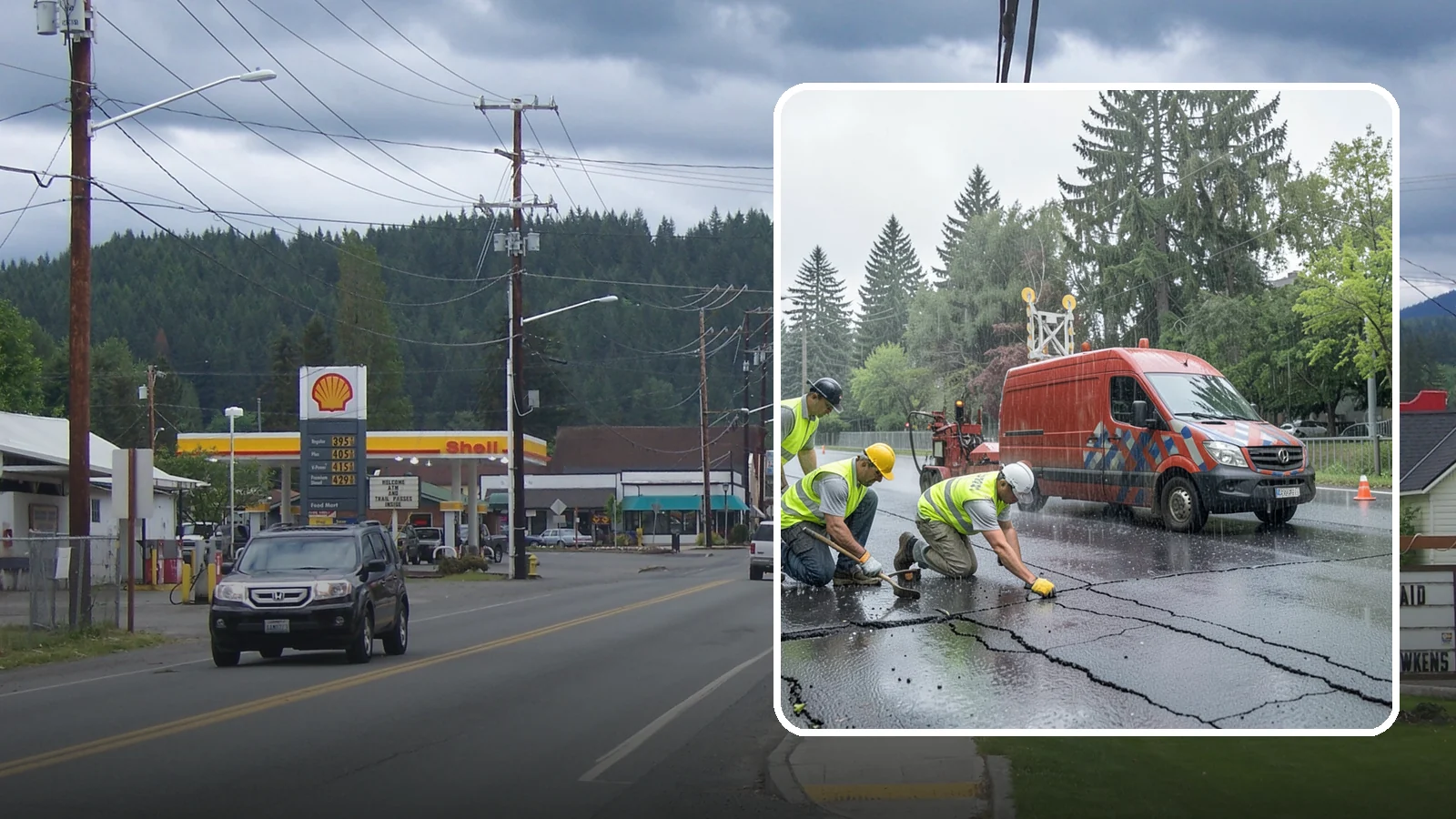 Crack Sealing in Granite Falls, Snohomish County, WA - Timely crack sealing blocks water intrusion and extends the service life of public asphalt.