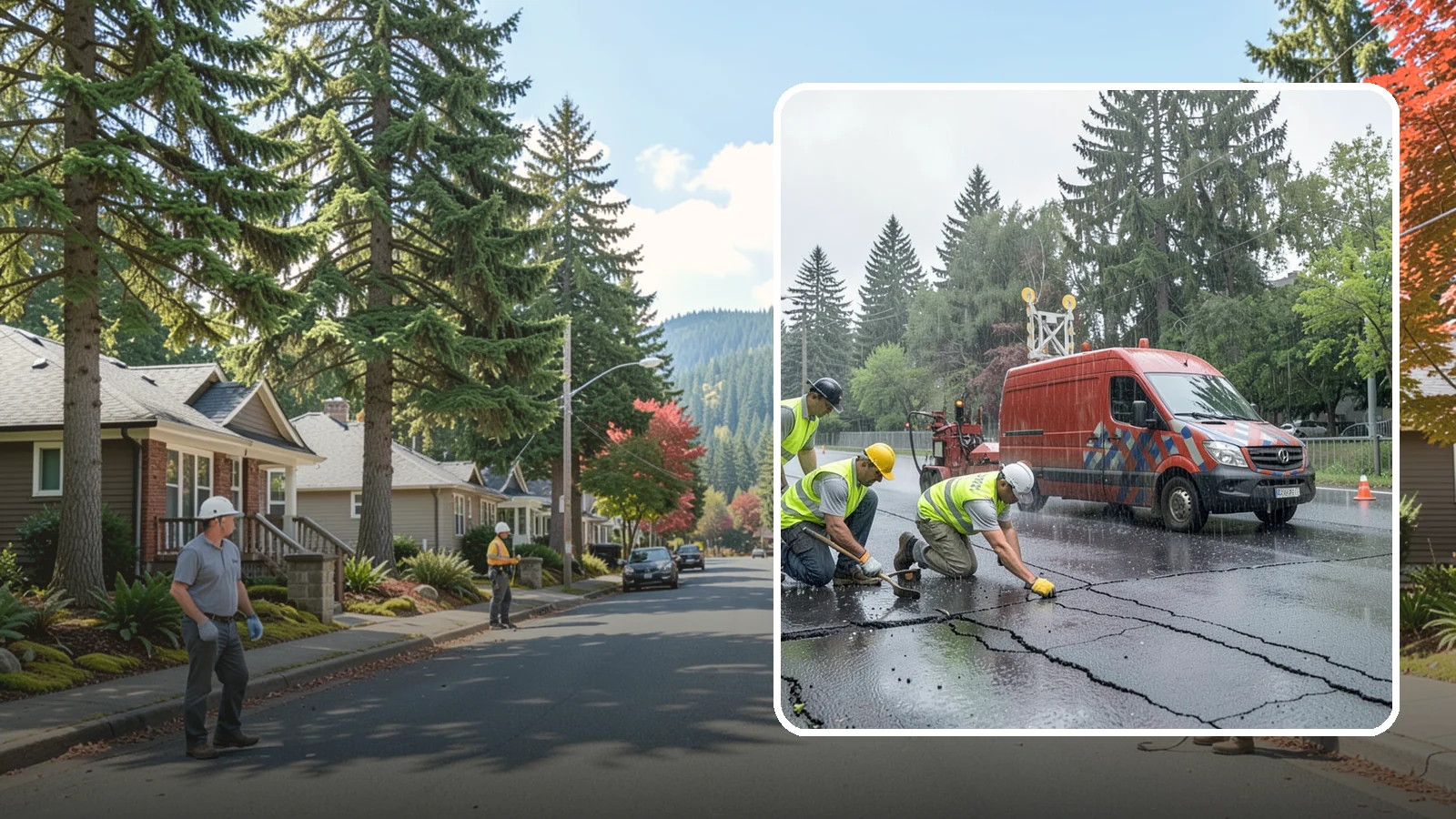 Crack Sealing in Hunts Point, King County, WA - Timely crack sealing blocks water intrusion and extends the service life of public asphalt.