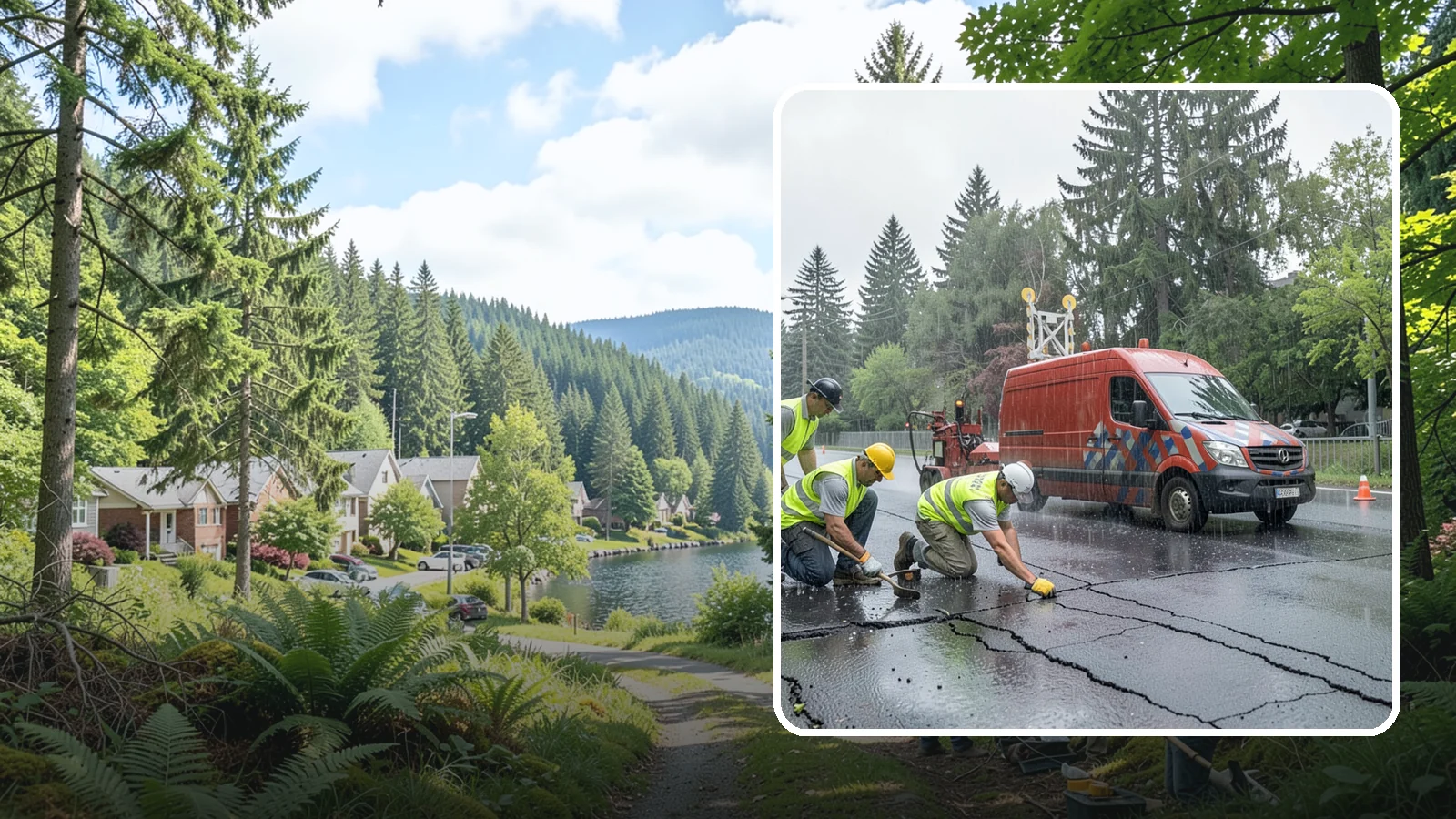 Crack Sealing in Lake Forest Park, King County, WA - Timely crack sealing blocks water intrusion and extends the service life of public asphalt.
