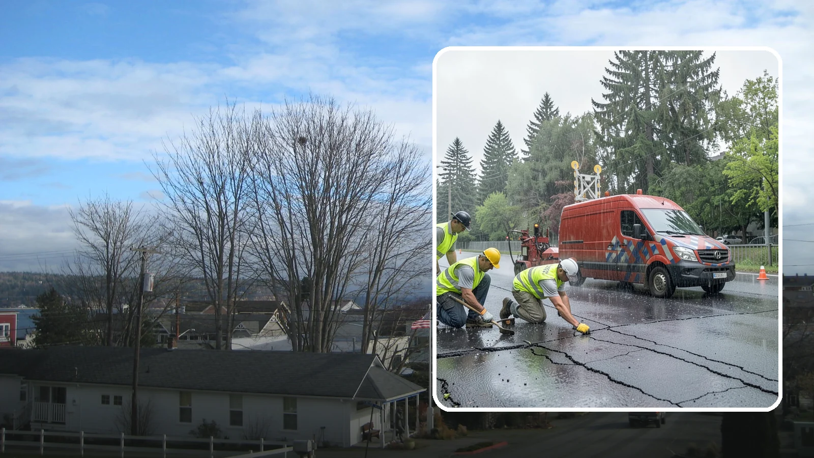 Crack Sealing in Langley, Island County, WA - Timely crack sealing blocks water intrusion and extends the service life of public asphalt.