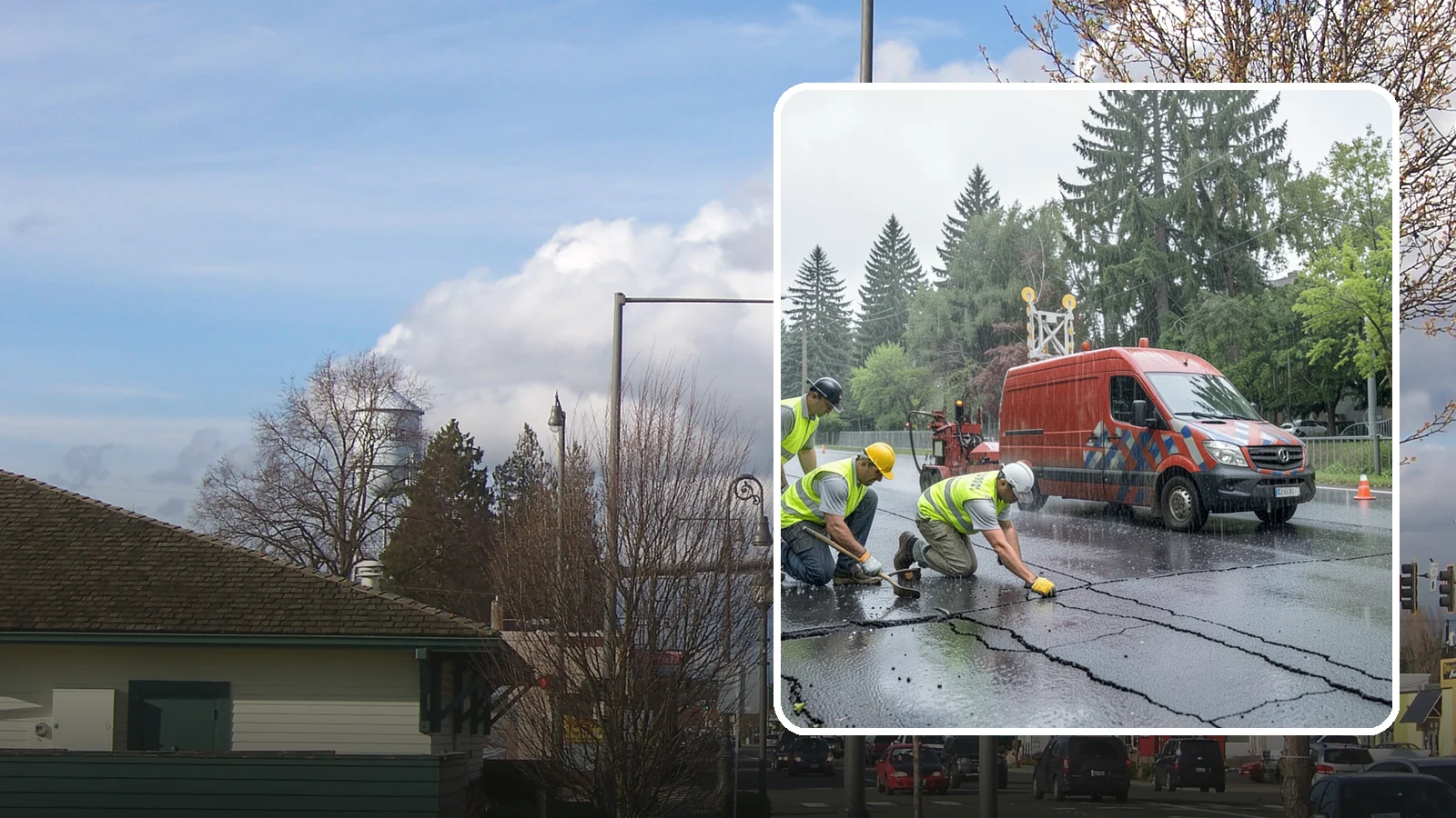 Crack Sealing in Marysville, Snohomish County, WA - Timely crack sealing blocks water intrusion and extends the service life of public asphalt.