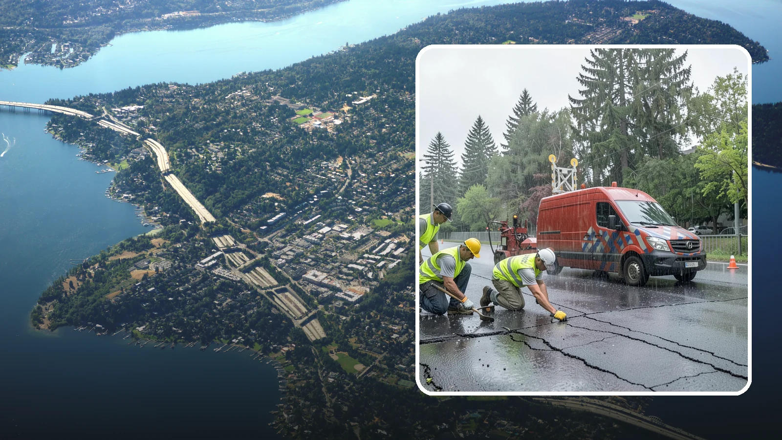 Crack Sealing in Mercer Island, King County, WA - Timely crack sealing blocks water intrusion and extends the service life of public asphalt.
