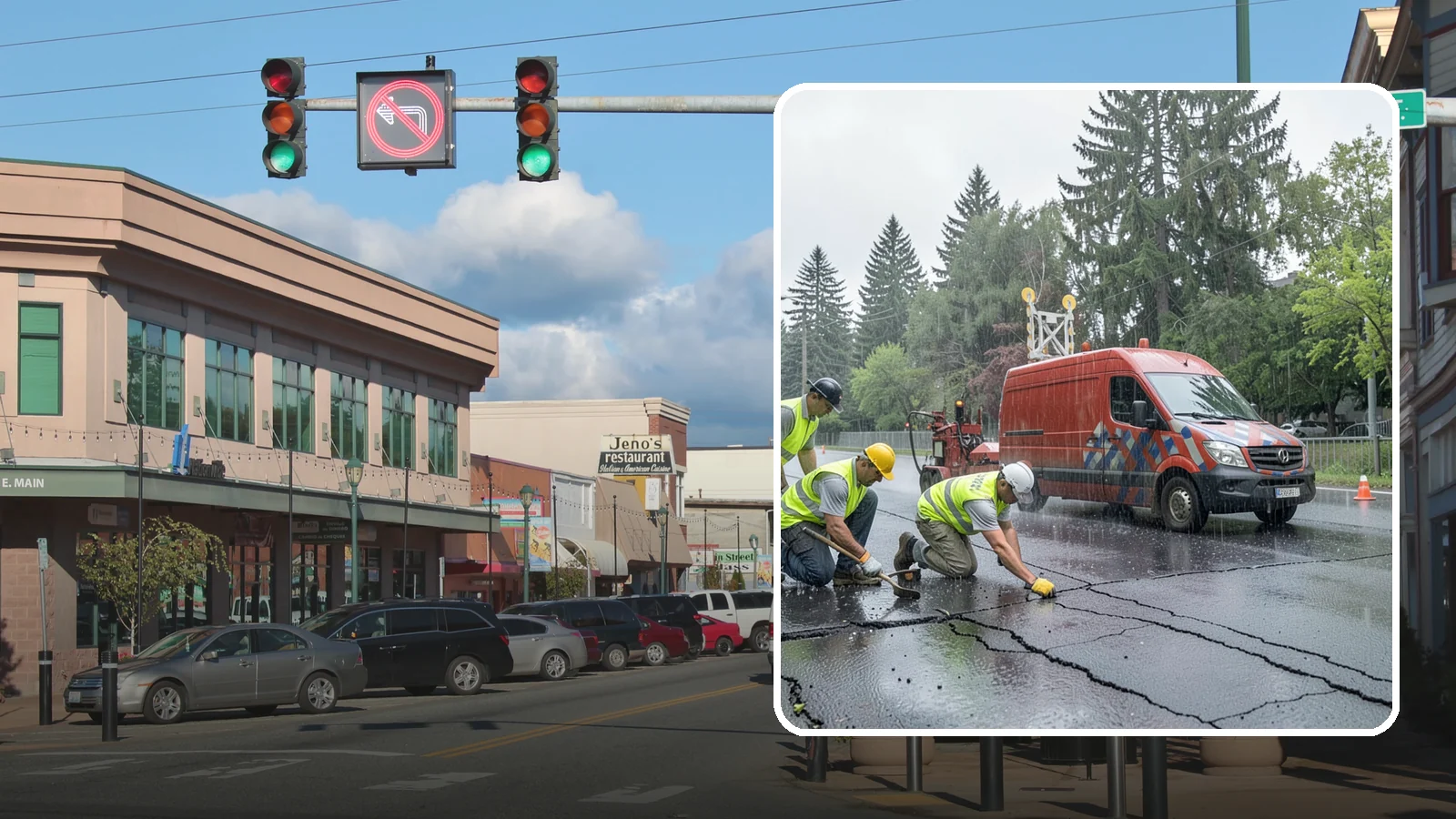Crack Sealing in Monroe, Snohomish County, WA - Timely crack sealing blocks water intrusion and extends the service life of public asphalt.