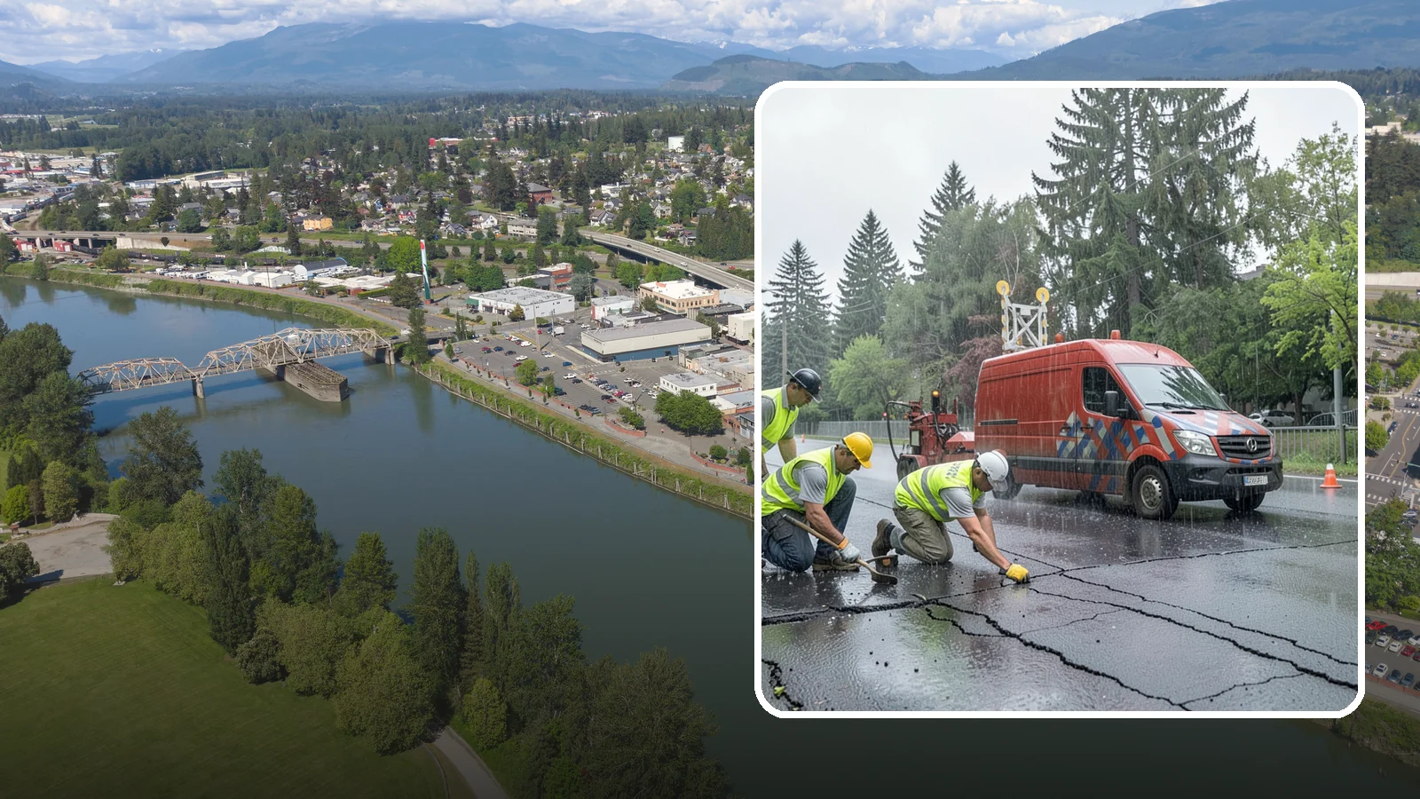 Crack Sealing in Mount Vernon, Skagit County, WA - Timely crack sealing blocks water intrusion and extends the service life of public asphalt.