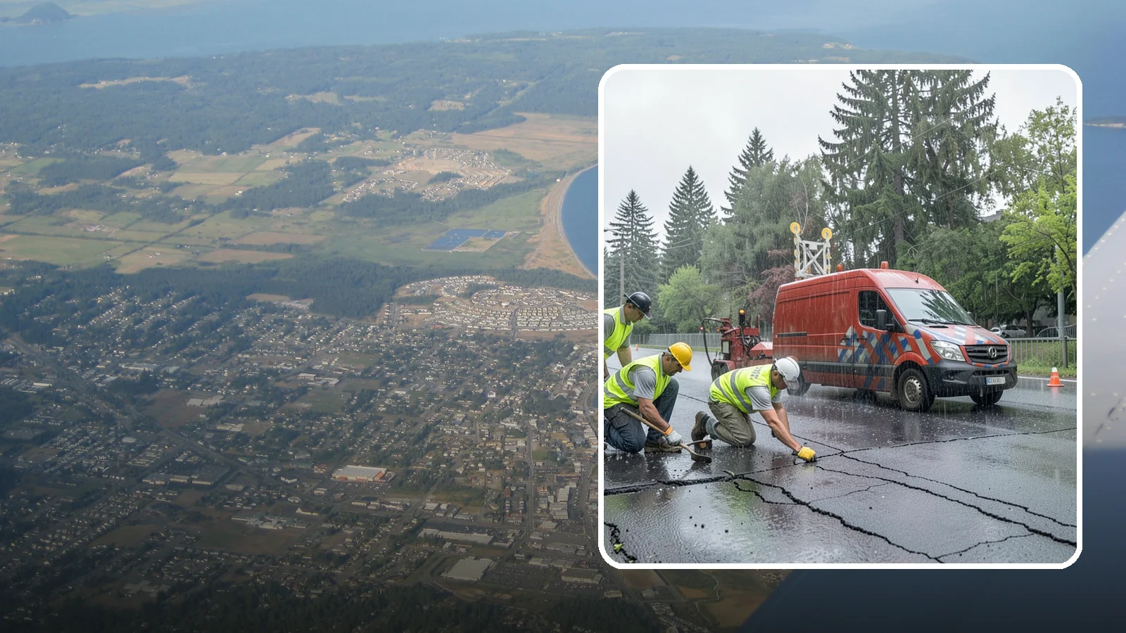 Crack Sealing in Oak Harbor, Island County, WA - Timely crack sealing blocks water intrusion and extends the service life of public asphalt.