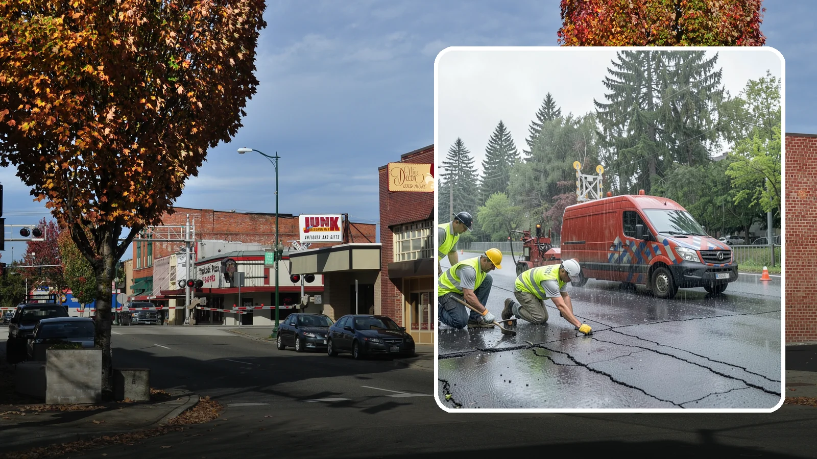 Crack Sealing in Puyallup, Pierce County, WA - Timely crack sealing blocks water intrusion and extends the service life of public asphalt.