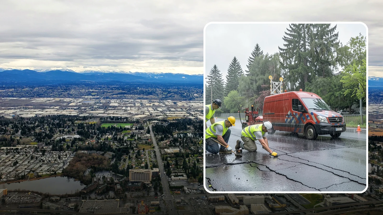 Crack Sealing in SeaTac, King County, WA - Timely crack sealing blocks water intrusion and extends the service life of public asphalt.