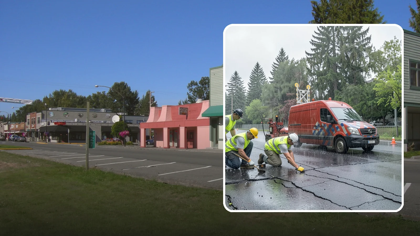 Crack Sealing in Snoqualmie, King County, WA - Timely crack sealing blocks water intrusion and extends the service life of public asphalt.