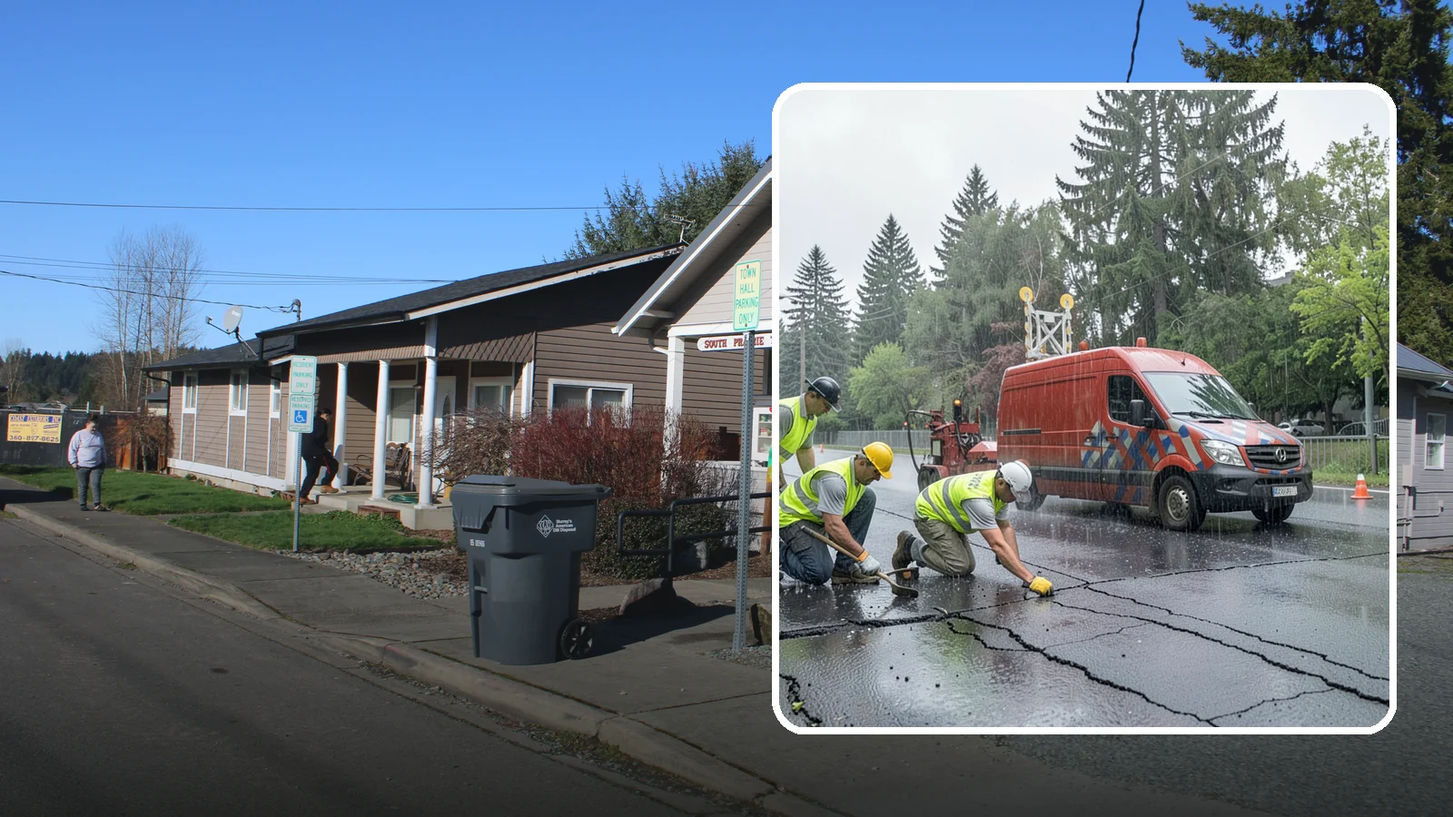 Crack Sealing in South Prairie, Pierce County, WA - Timely crack sealing blocks water intrusion and extends the service life of public asphalt.