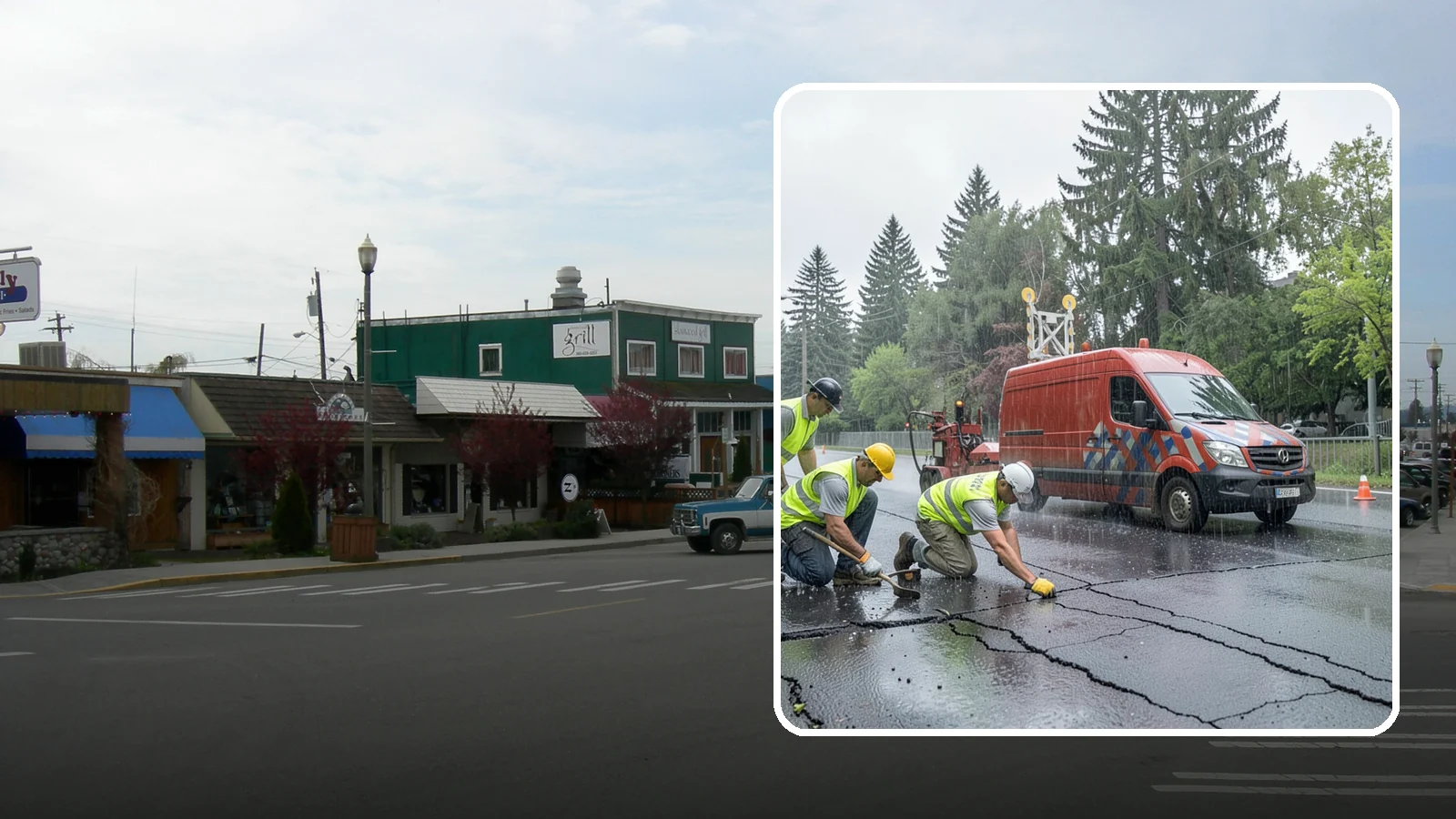 Crack Sealing in Stanwood, Snohomish County, WA - Timely crack sealing blocks water intrusion and extends the service life of public asphalt.