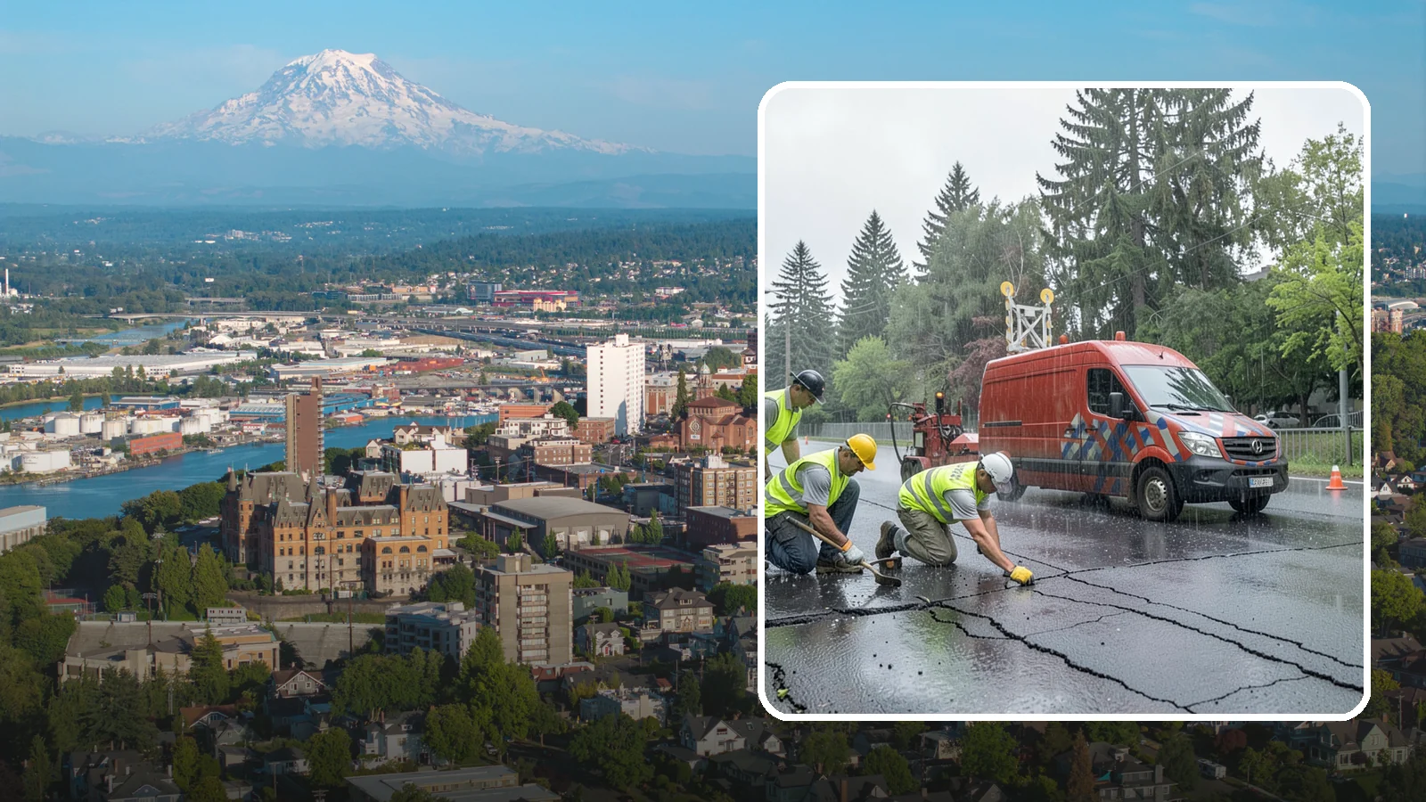Crack Sealing in Tacoma, Pierce County, WA - Timely crack sealing blocks water intrusion and extends the service life of public asphalt.