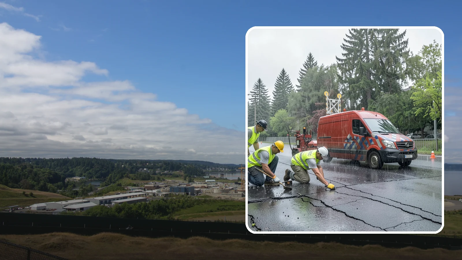 Crack Sealing in University Place, Pierce County, WA - Timely crack sealing blocks water intrusion and extends the service life of public asphalt.