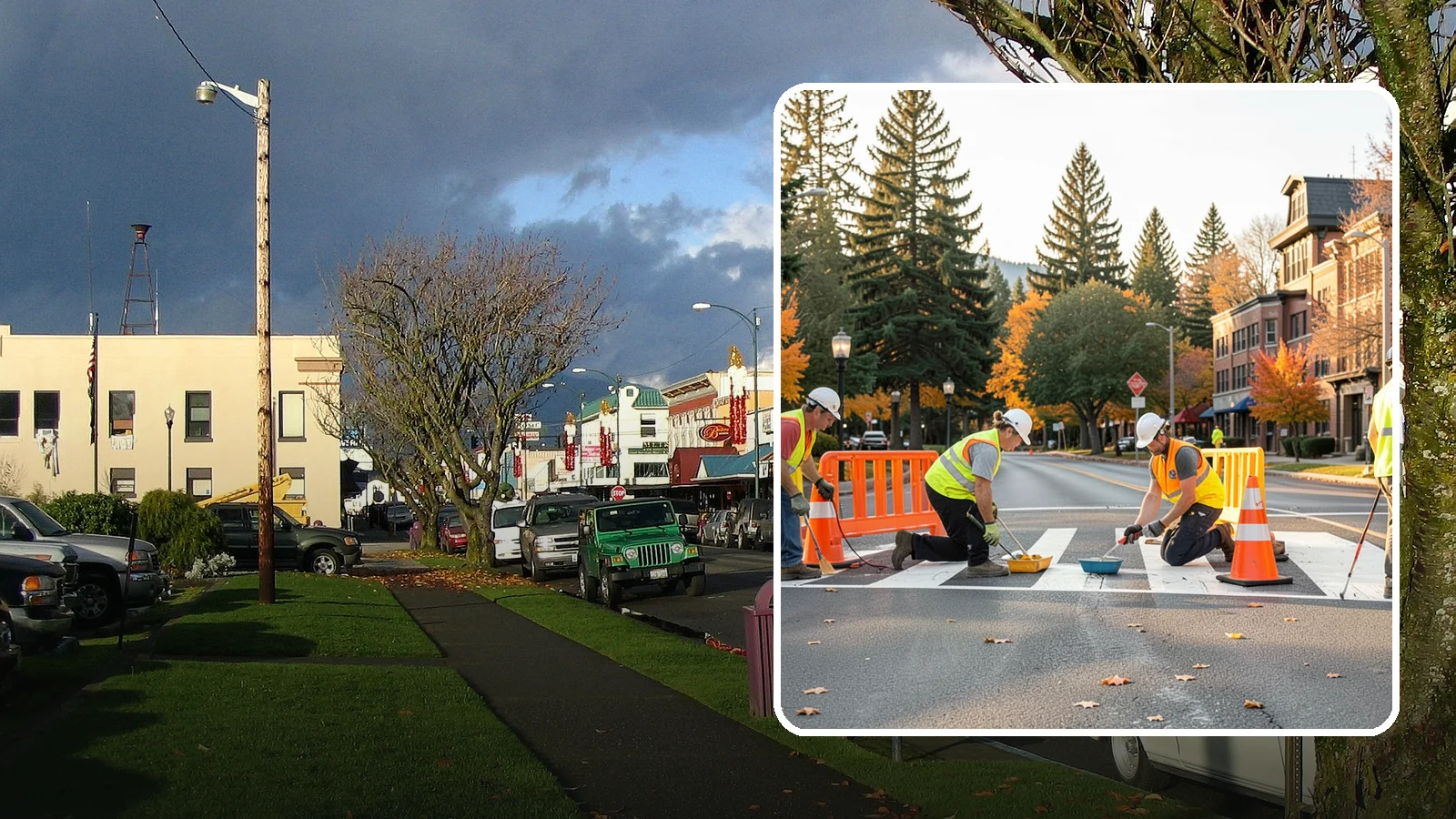 Crosswalk Painting in Arlington, Snohomish County, WA - High-visibility crosswalk markings improve pedestrian safety at public intersections and school zones.