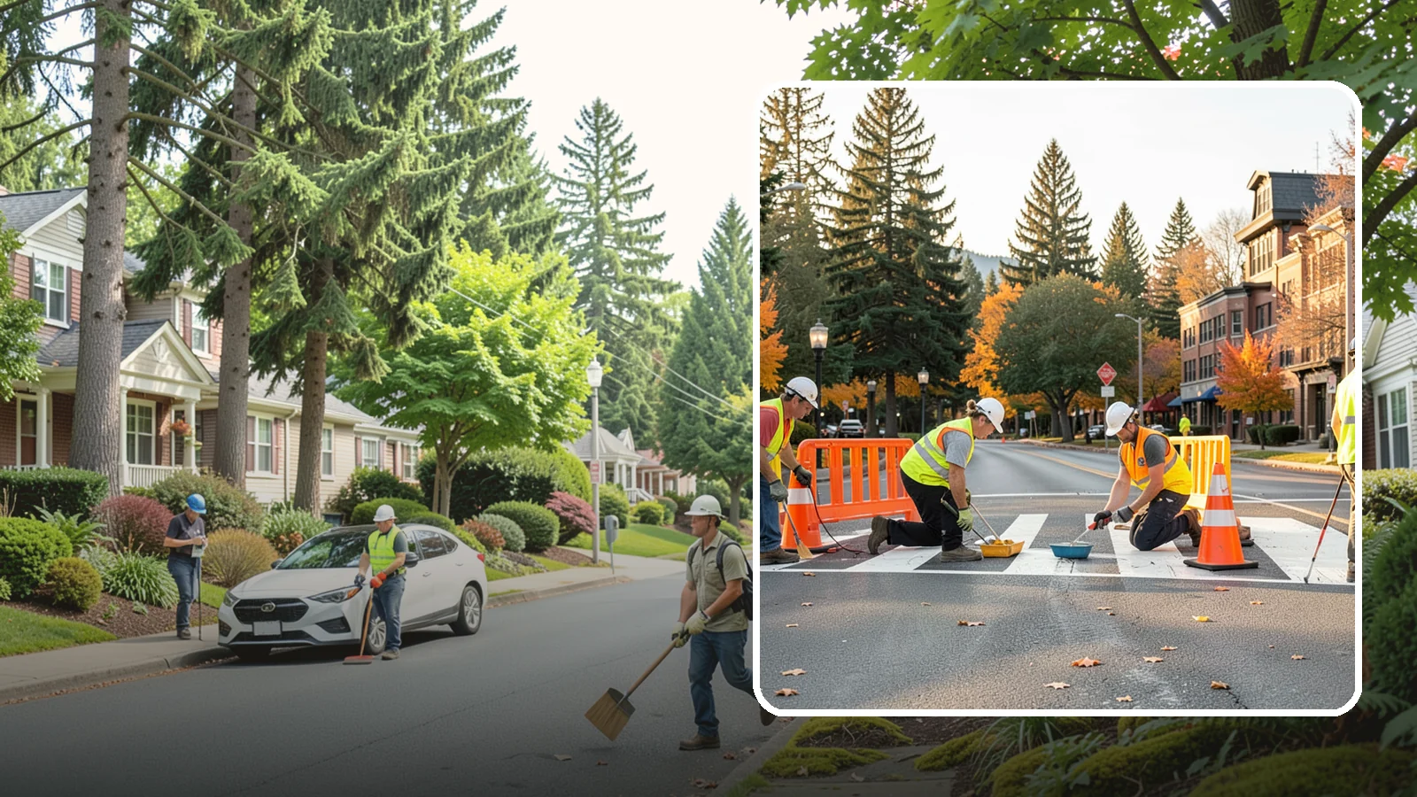 Crosswalk Painting in Beaux Arts Village, King County, WA - High-visibility crosswalk markings improve pedestrian safety at public intersections and school zones.