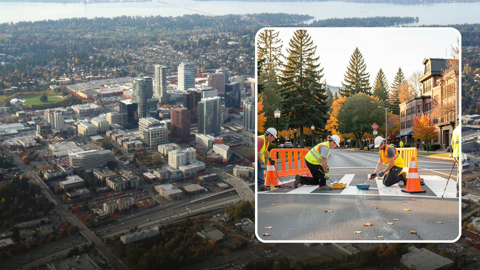 Crosswalk Painting in Bellevue, King County, WA - High-visibility crosswalk markings improve pedestrian safety at public intersections and school zones.