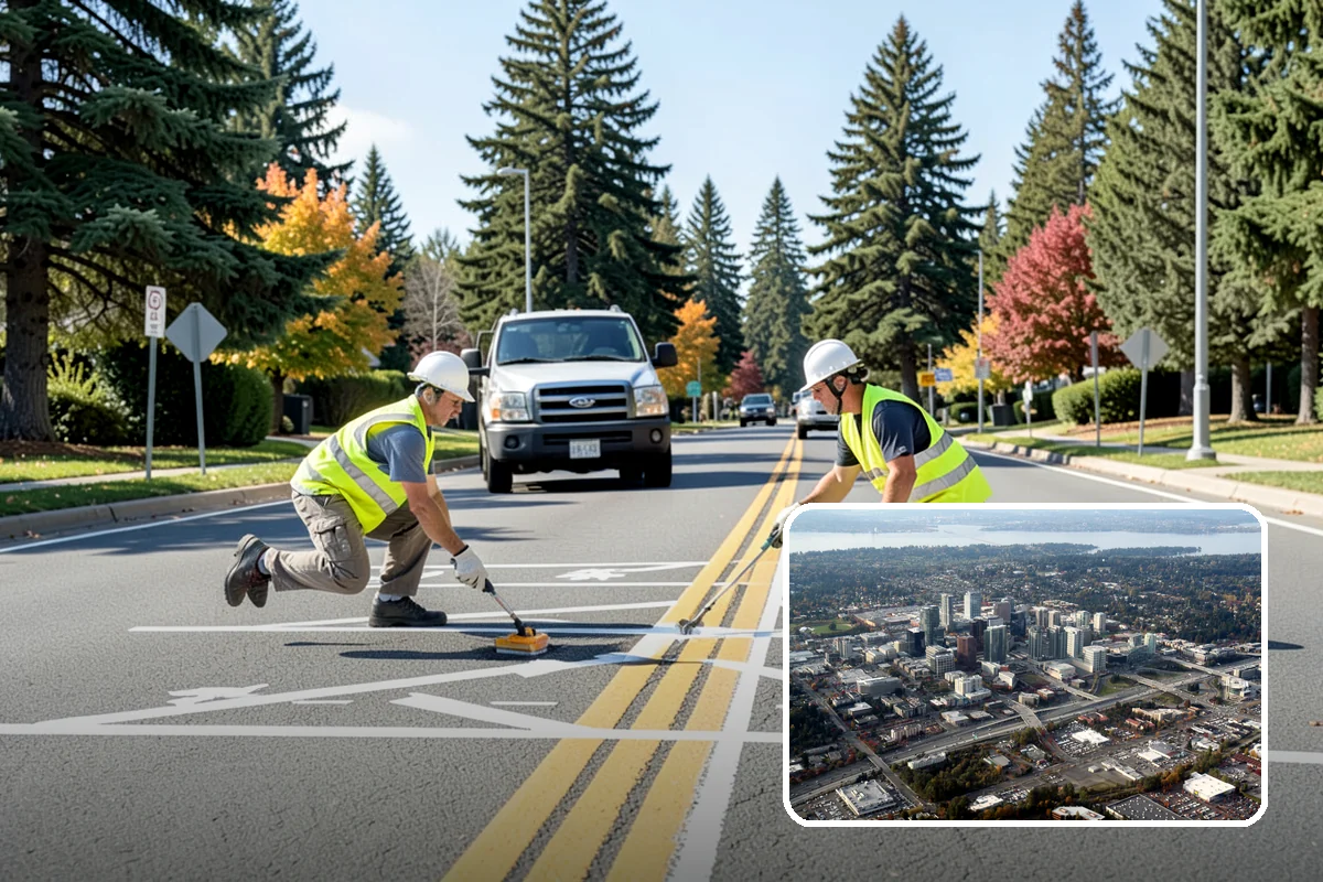 Crosswalk Painting in Bellevue, King County, WA - High-visibility patterns that protect pedestrians