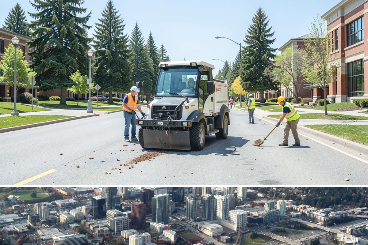 Crosswalk Painting in Bellevue, King County, WA - Crews prioritize crosswalk work in late summer ahead of the back-to-school surge in pedestrian activity.