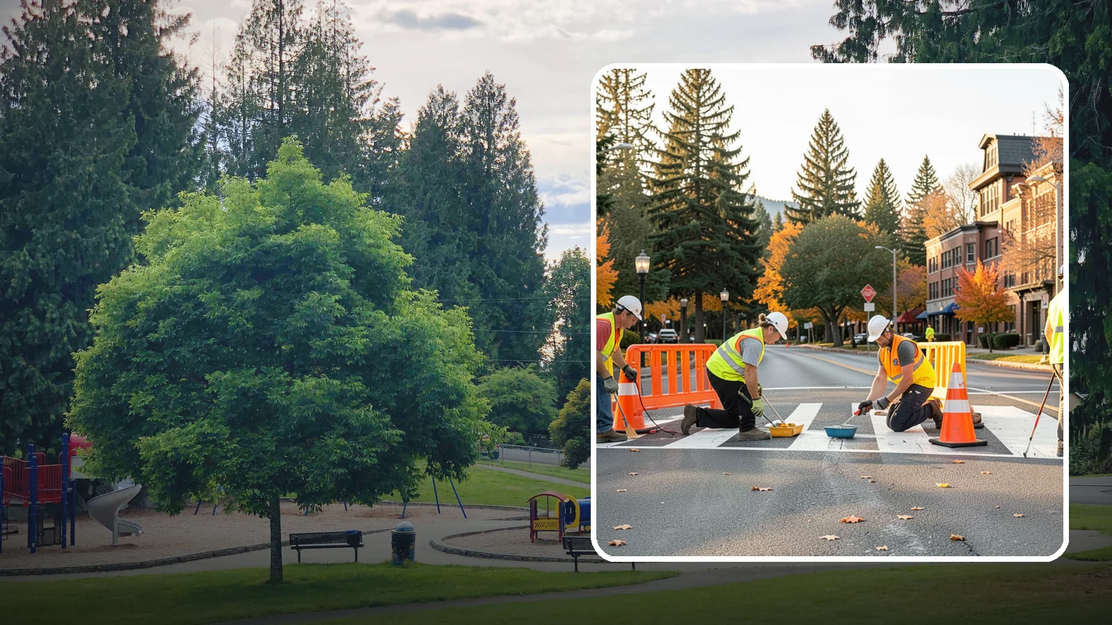 Crosswalk Painting in Bonney Lake, Pierce County, WA - High-visibility crosswalk markings improve pedestrian safety at public intersections and school zones.