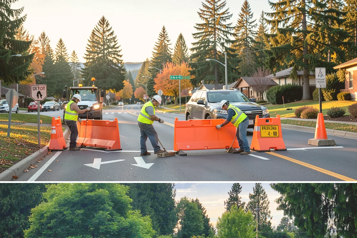 Crosswalk Painting in Bonney Lake, Pierce County, WA - Crews prioritize crosswalk work in late summer ahead of the back-to-school surge in pedestrian activity.