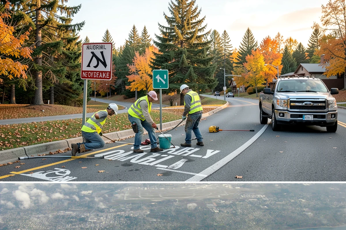 Crosswalk Painting in Burien, King County, WA - Crews prioritize crosswalk work in late summer ahead of the back-to-school surge in pedestrian activity.