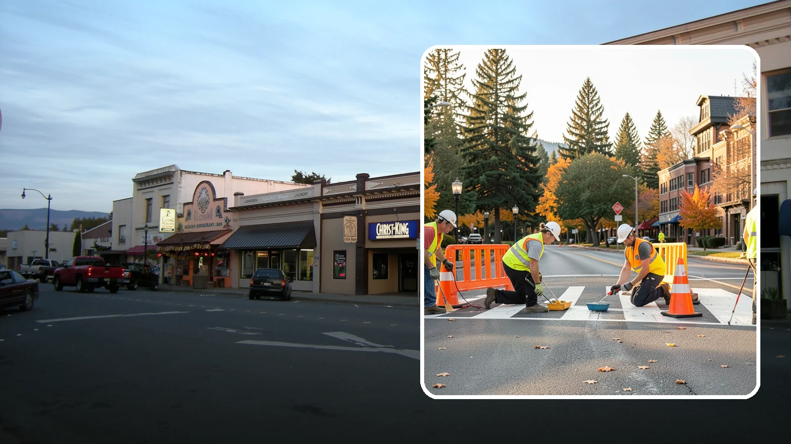 Crosswalk Painting in Burlington, Skagit County, WA - High-visibility crosswalk markings improve pedestrian safety at public intersections and school zones.