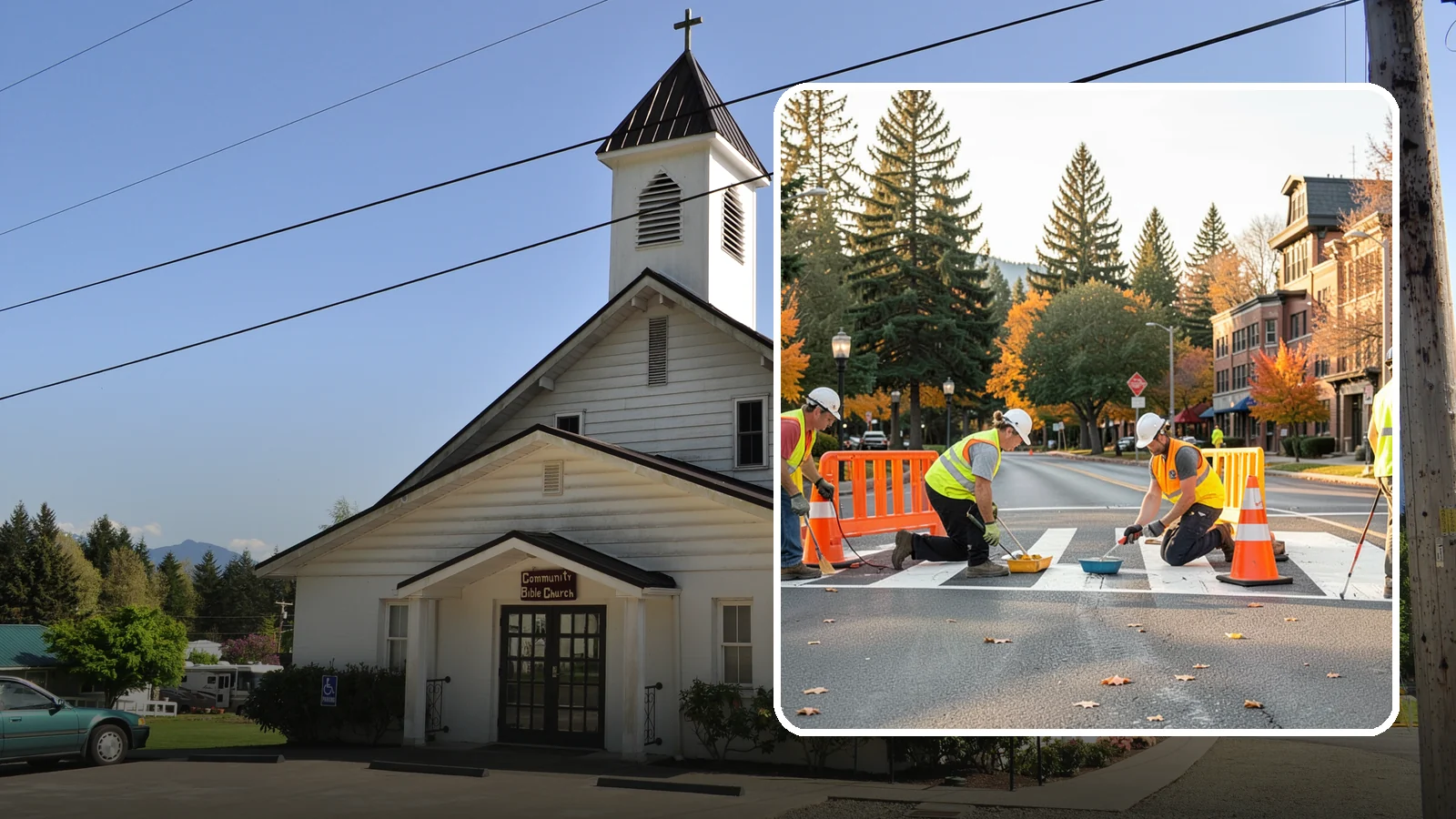 Crosswalk Painting in Concrete, Skagit County, WA - High-visibility crosswalk markings improve pedestrian safety at public intersections and school zones.