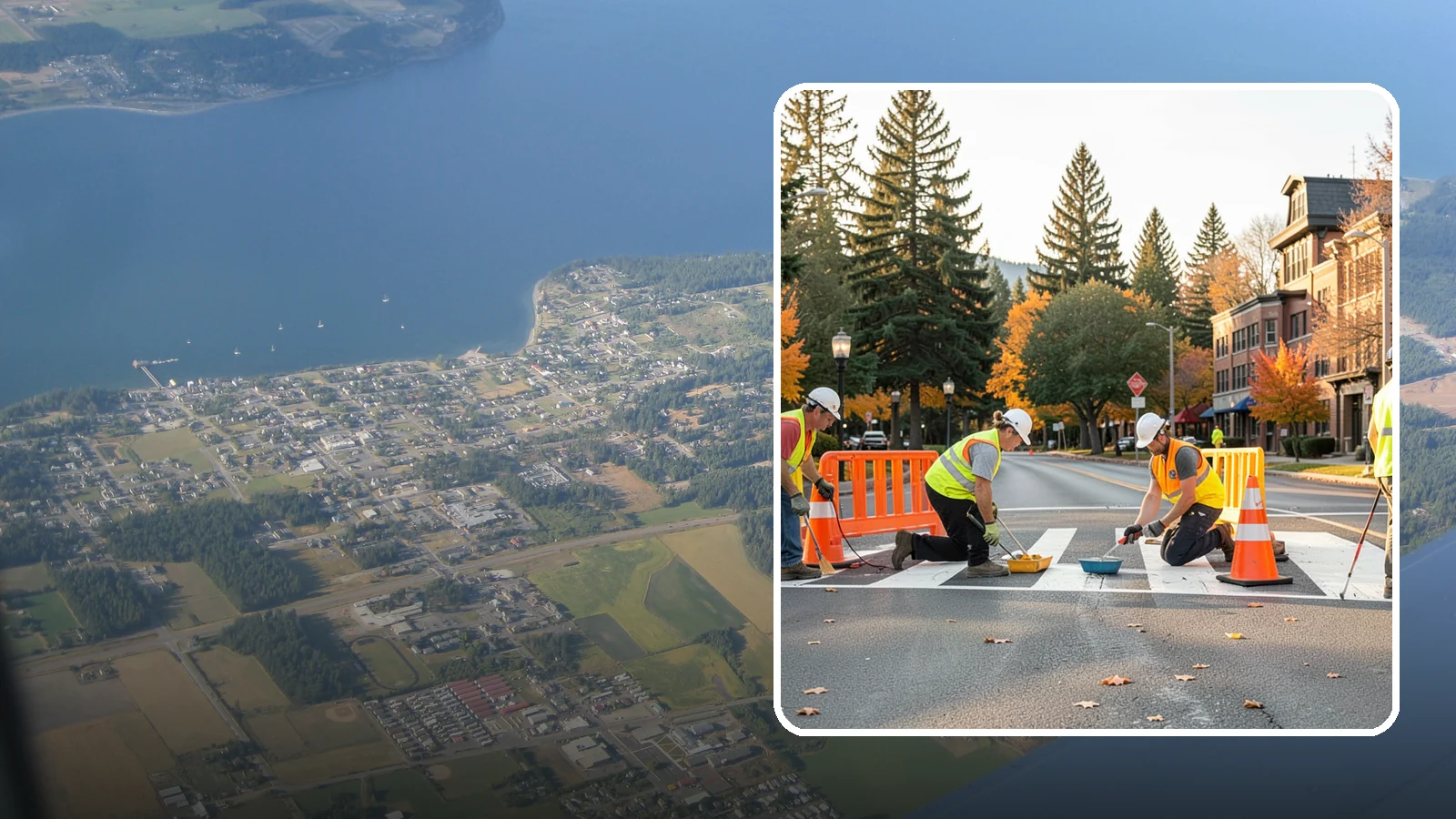 Crosswalk Painting in Coupeville, Island County, WA - High-visibility crosswalk markings improve pedestrian safety at public intersections and school zones.