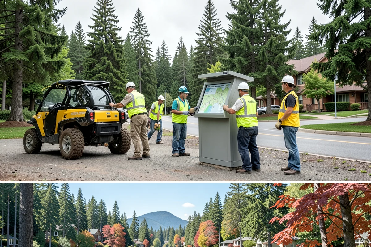 Crosswalk Painting in Covington, King County, WA - Crews prioritize crosswalk work in late summer ahead of the back-to-school surge in pedestrian activity.