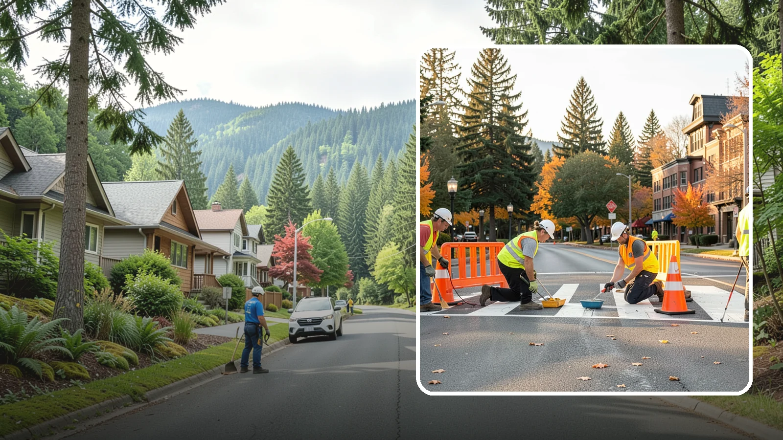 Crosswalk Painting in Darrington, Snohomish County, WA - High-visibility crosswalk markings improve pedestrian safety at public intersections and school zones.