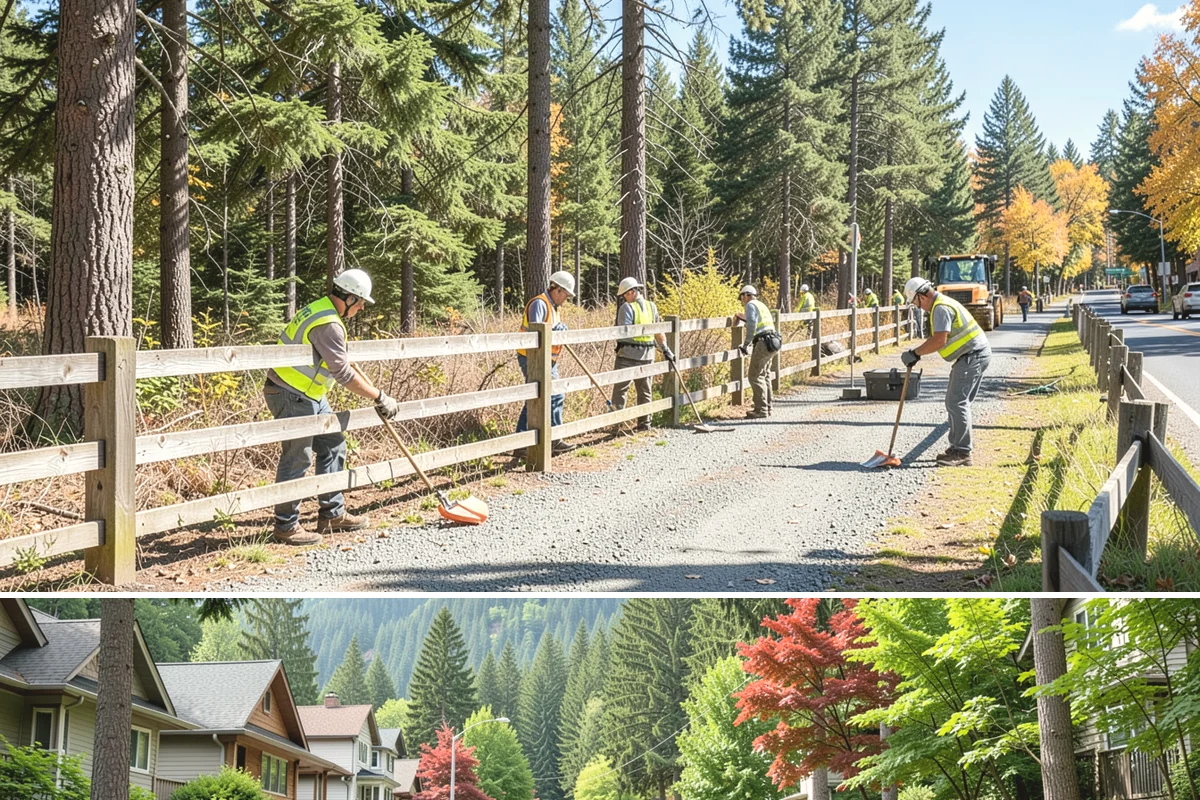 Crosswalk Painting in Darrington, Snohomish County, WA - Crews prioritize crosswalk work in late summer ahead of the back-to-school surge in pedestrian activity.