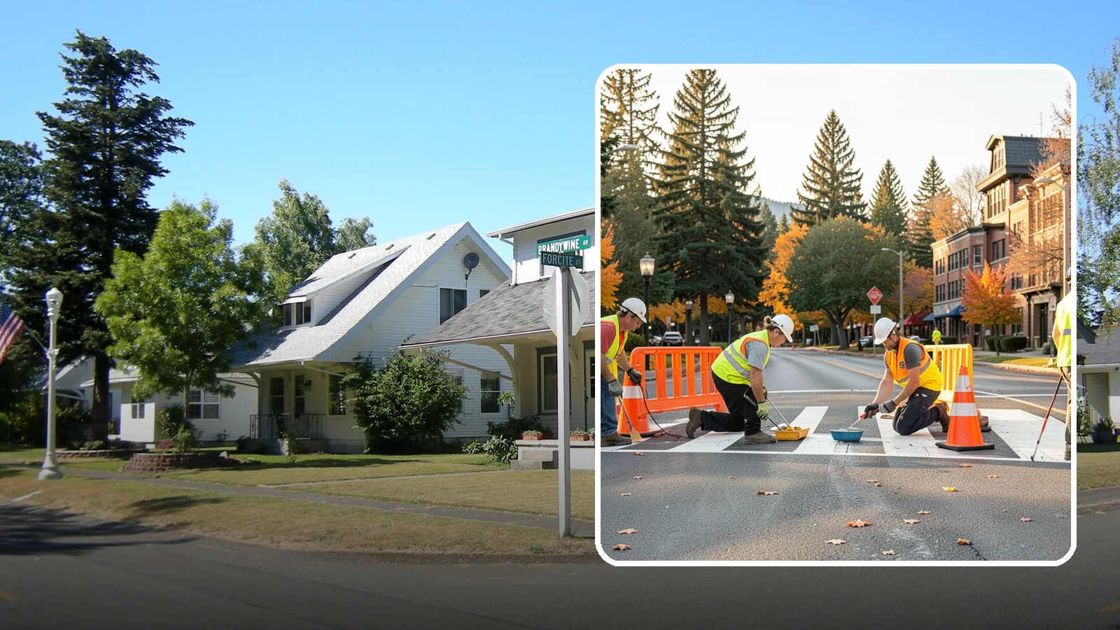 Crosswalk Painting in DuPont, Pierce County, WA - High-visibility crosswalk markings improve pedestrian safety at public intersections and school zones.