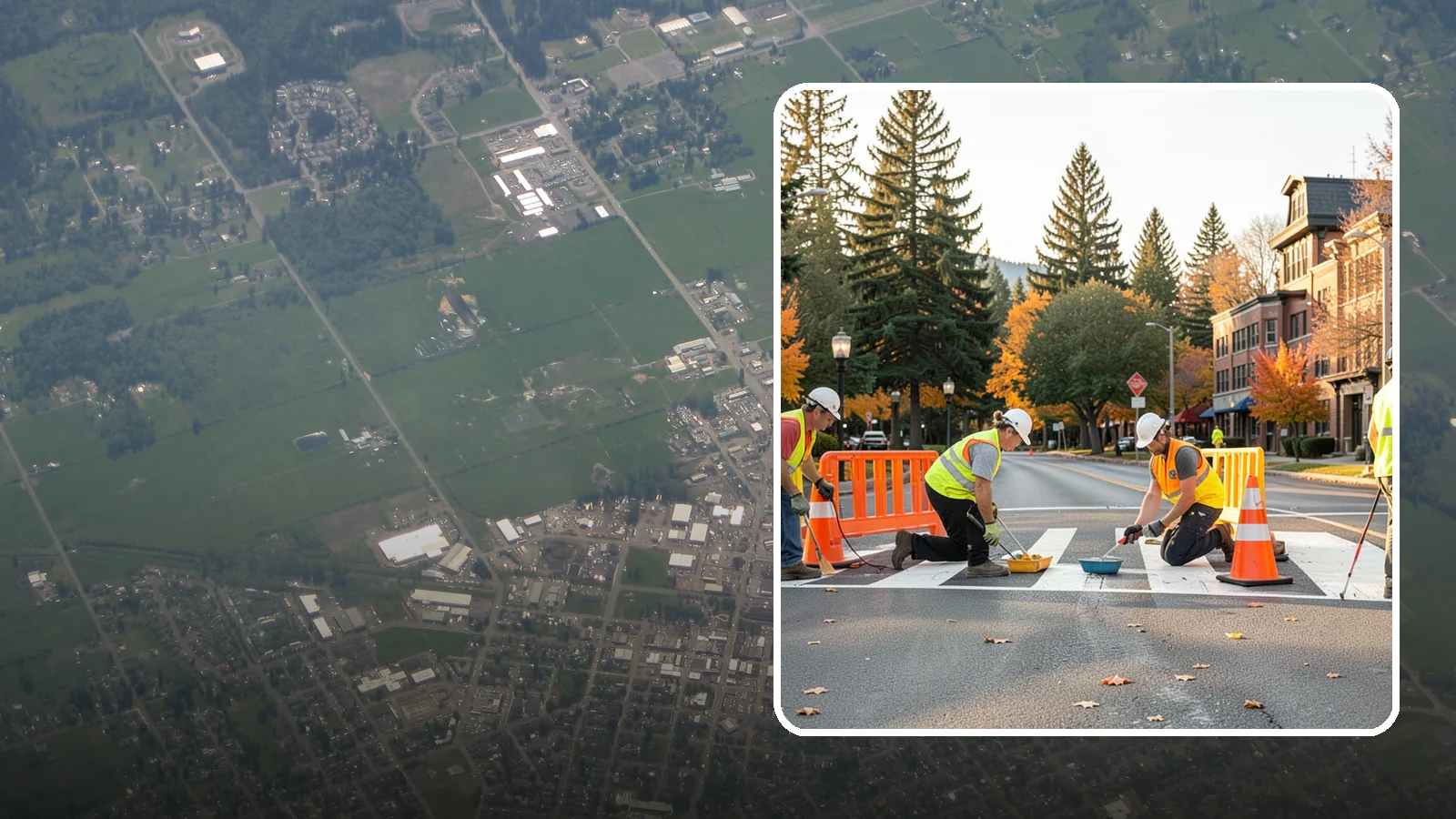 Crosswalk Painting in Enumclaw, King County, WA - High-visibility crosswalk markings improve pedestrian safety at public intersections and school zones.