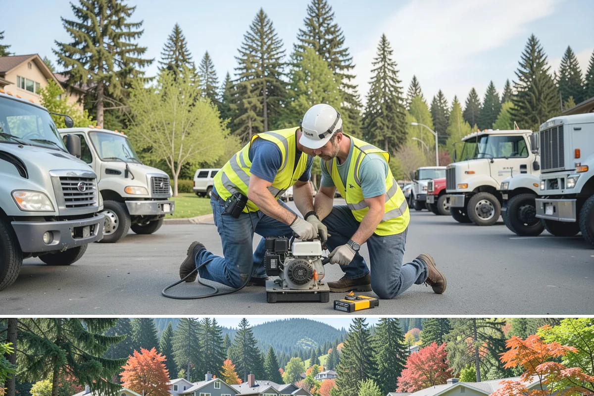 Crosswalk Painting in Fircrest, Pierce County, WA - Crews prioritize crosswalk work in late summer ahead of the back-to-school surge in pedestrian activity.