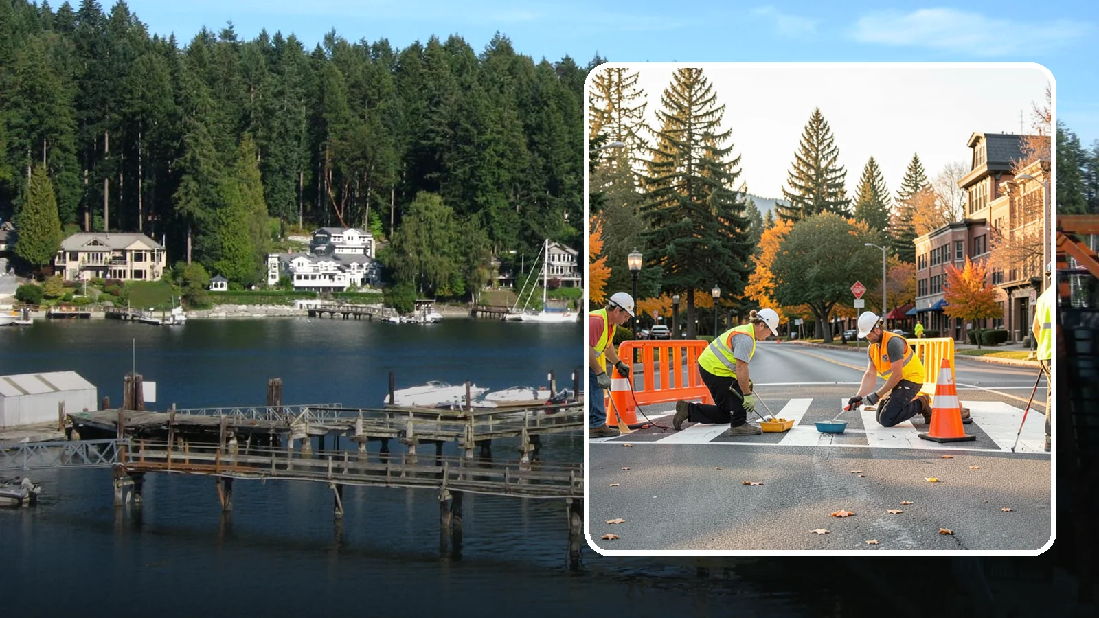 Crosswalk Painting in Gig Harbor, Pierce County, WA - High-visibility crosswalk markings improve pedestrian safety at public intersections and school zones.