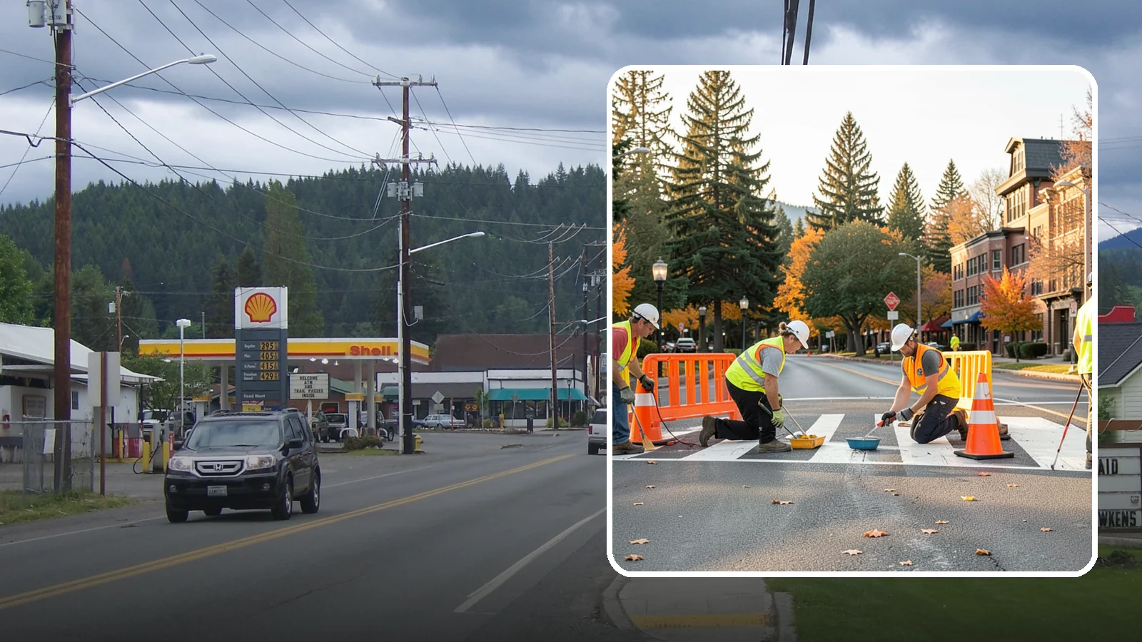 Crosswalk Painting in Granite Falls, Snohomish County, WA - High-visibility crosswalk markings improve pedestrian safety at public intersections and school zones.