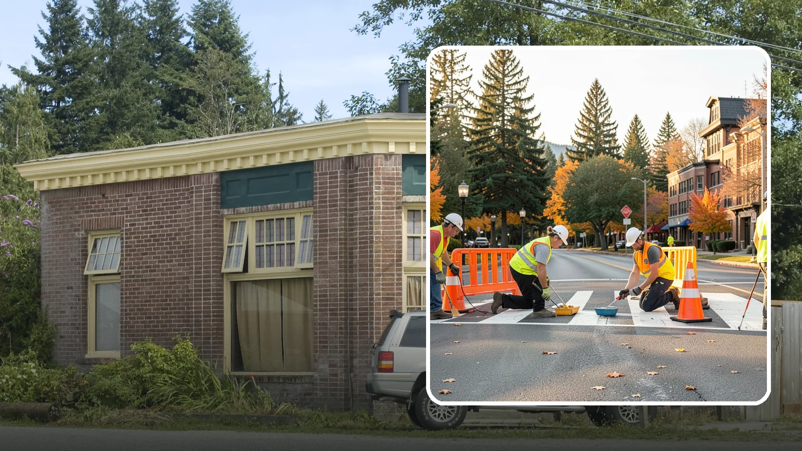 Crosswalk Painting in Hamilton, Skagit County, WA - High-visibility crosswalk markings improve pedestrian safety at public intersections and school zones.