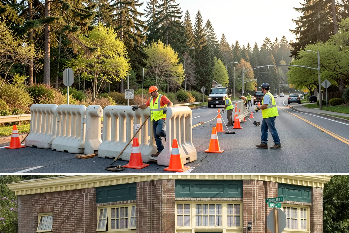 Crosswalk Painting in Hamilton, Skagit County, WA - Crews prioritize crosswalk work in late summer ahead of the back-to-school surge in pedestrian activity.