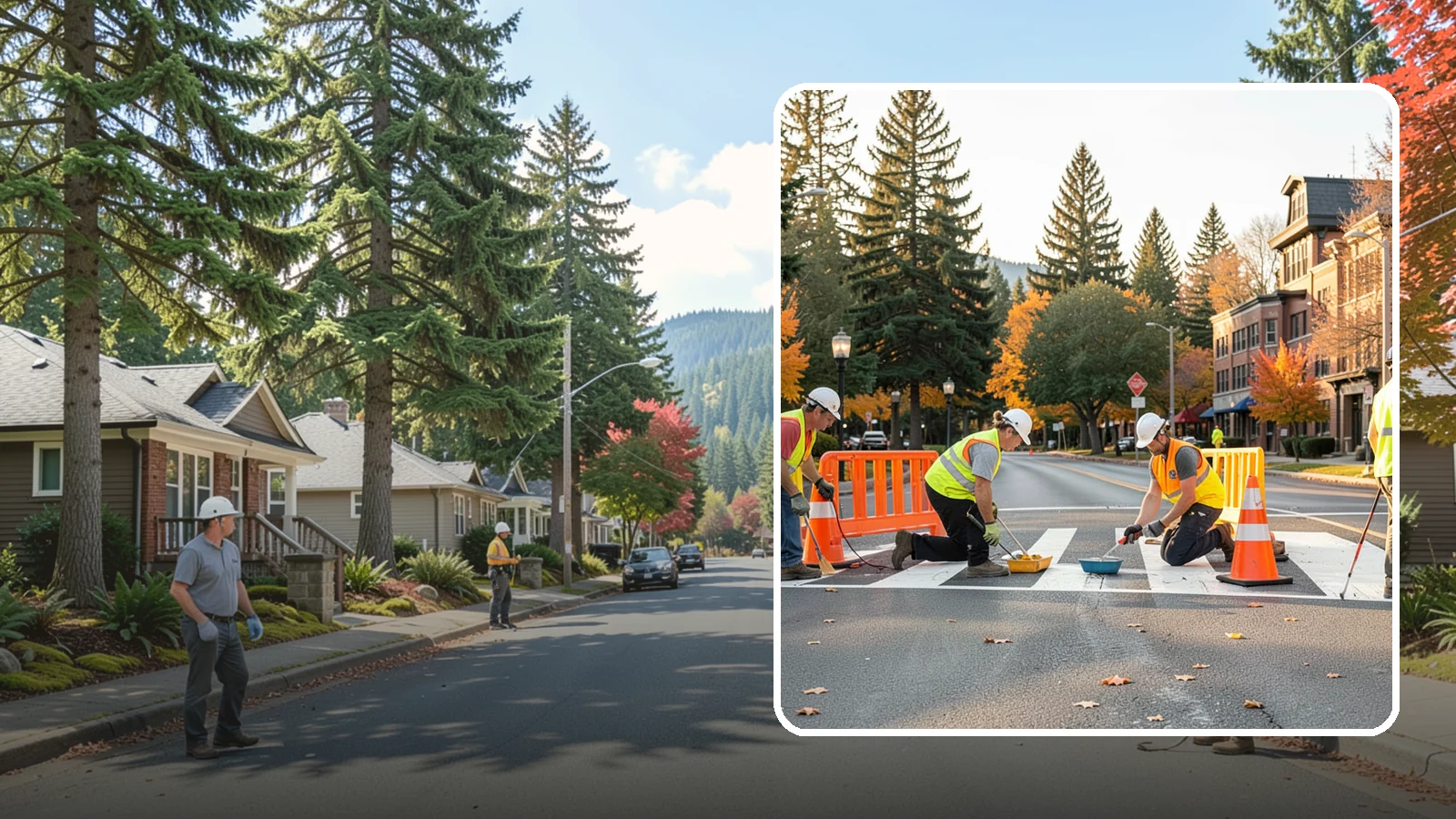 Crosswalk Painting in Hunts Point, King County, WA - High-visibility crosswalk markings improve pedestrian safety at public intersections and school zones.