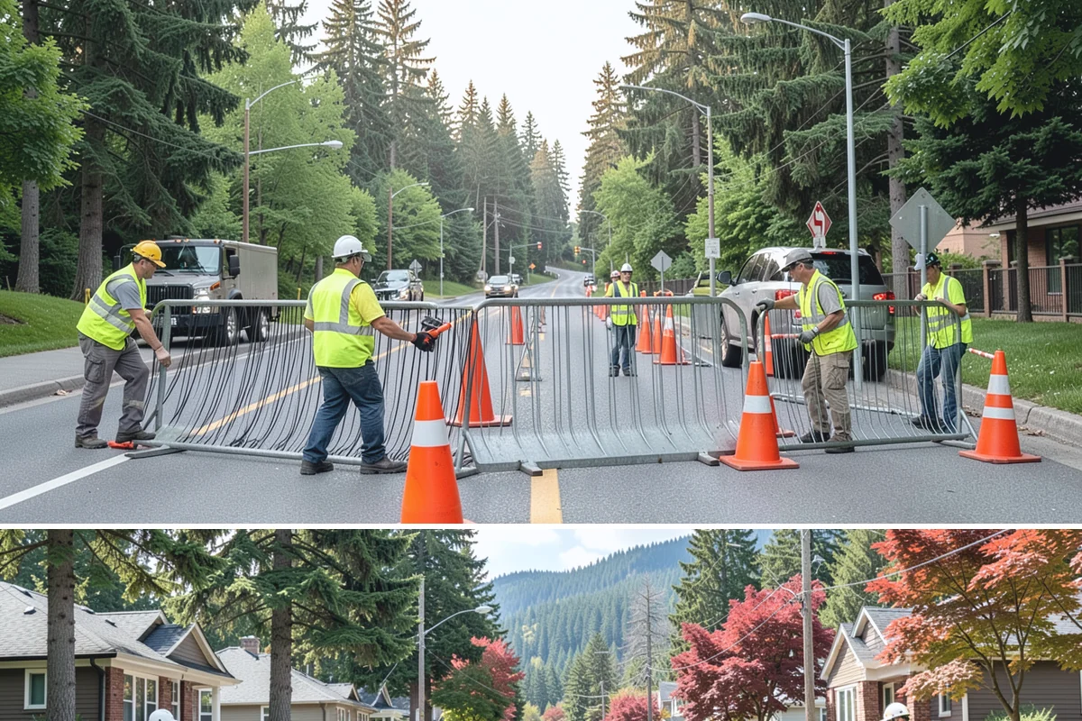 Crosswalk Painting in Hunts Point, King County, WA - Crews prioritize crosswalk work in late summer ahead of the back-to-school surge in pedestrian activity.