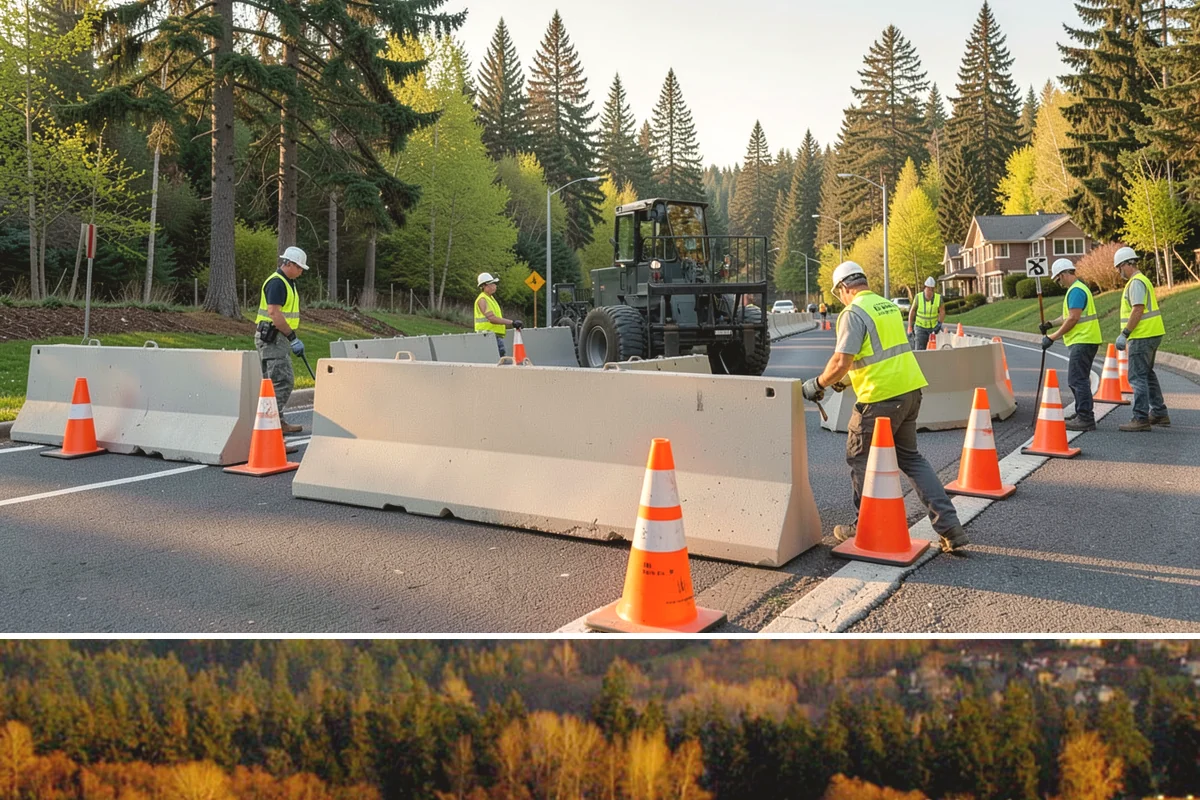 Crosswalk Painting in Kenmore, King County, WA - Crews prioritize crosswalk work in late summer ahead of the back-to-school surge in pedestrian activity.