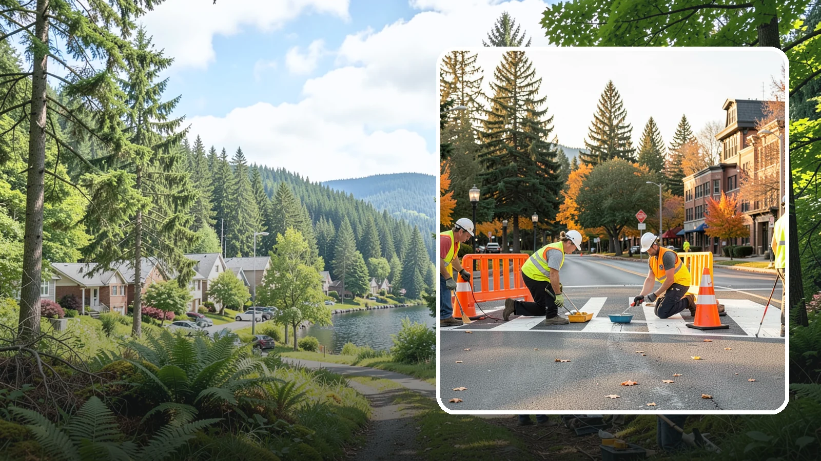 Crosswalk Painting in Lake Forest Park, King County, WA - High-visibility crosswalk markings improve pedestrian safety at public intersections and school zones.